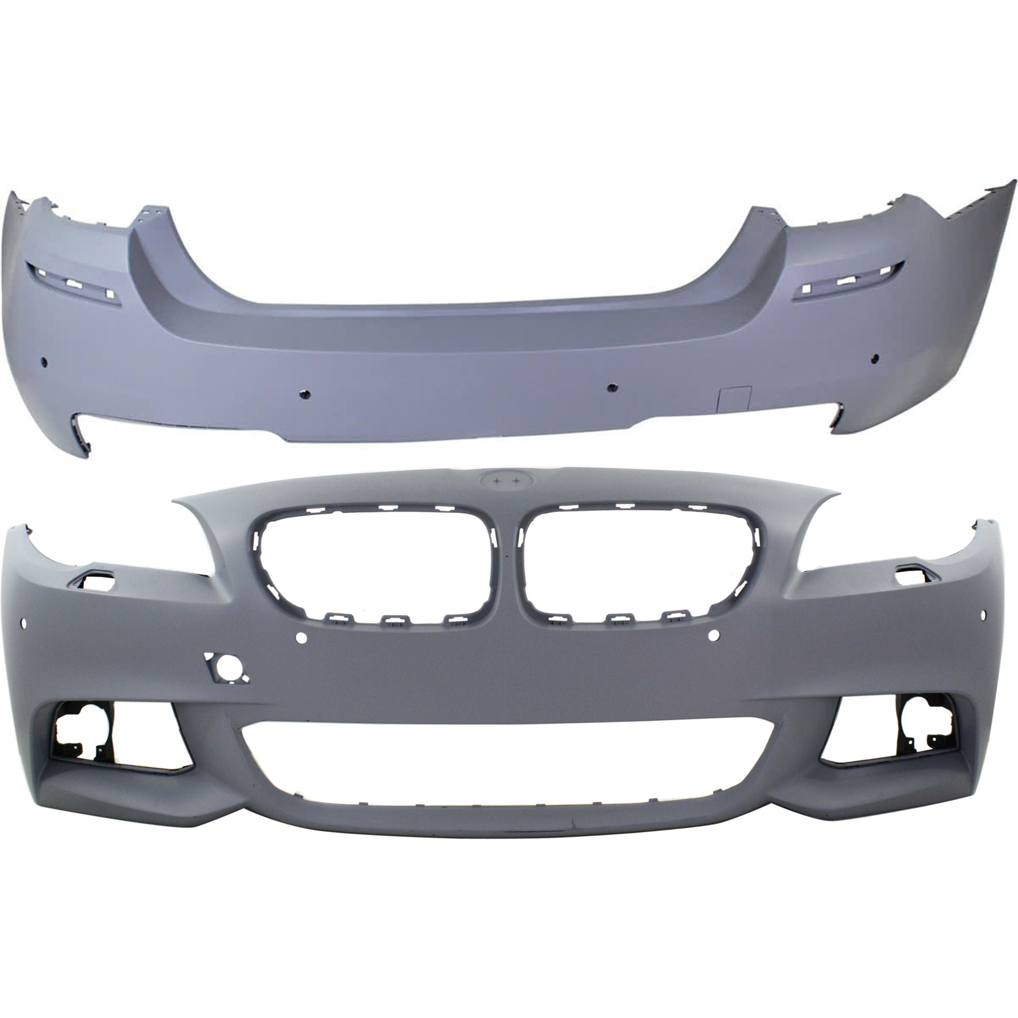 AM 5 SERIES 11-16 FRONT AND REAR BUMPER COVER Primed w M Pkg and parking aid sensor holes w o mounting bracket s Front w license plate provision Rear w o license plate provision SKU SET REPB760170P A