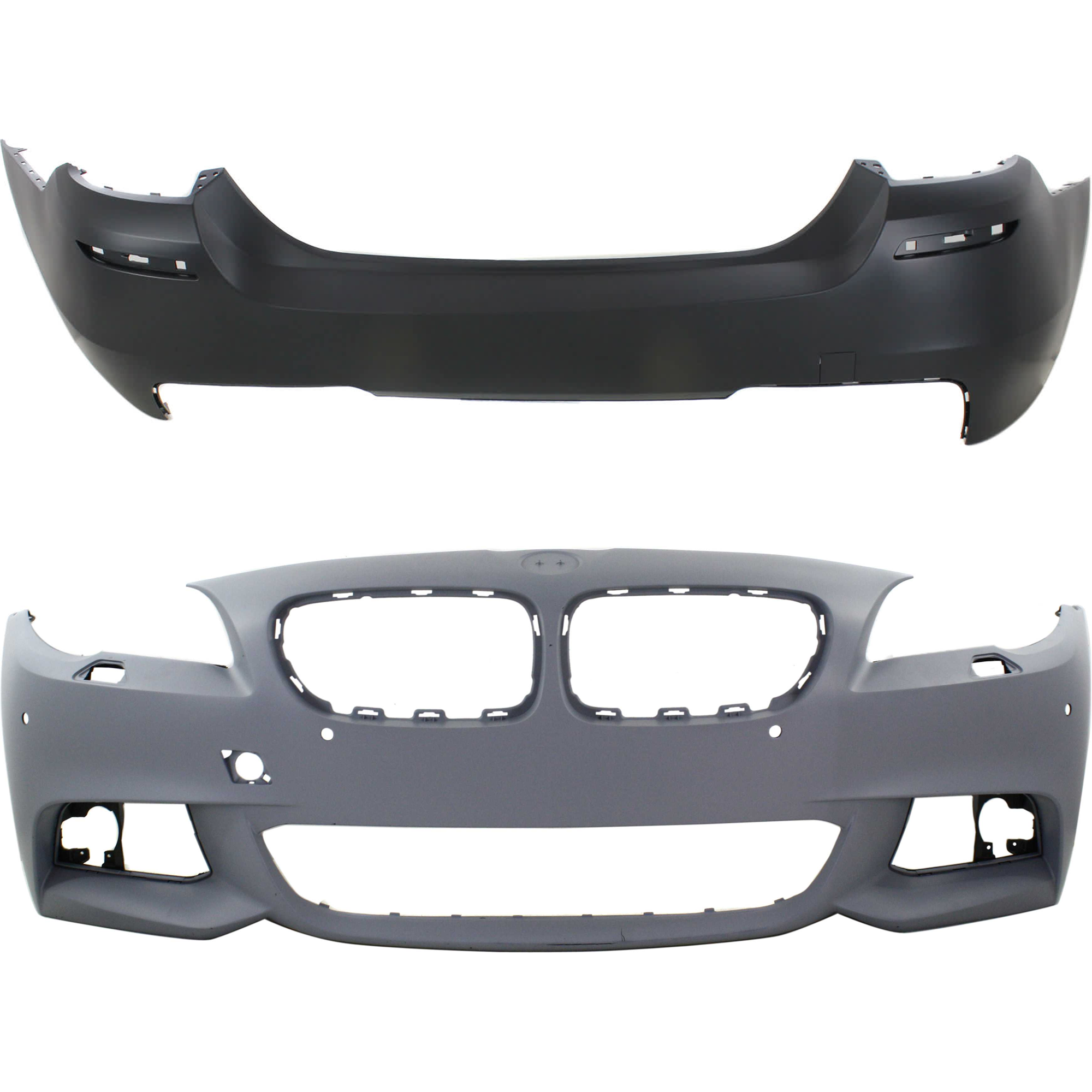 AM 5 SERIES 11-16 FRONT AND REAR BUMPER COVER Primed w M Pkg w o mounting bracket s Front w license plate provision and parking aid sensor holes Rear w o license plate provision and parking a SKU SET REPB760170P B