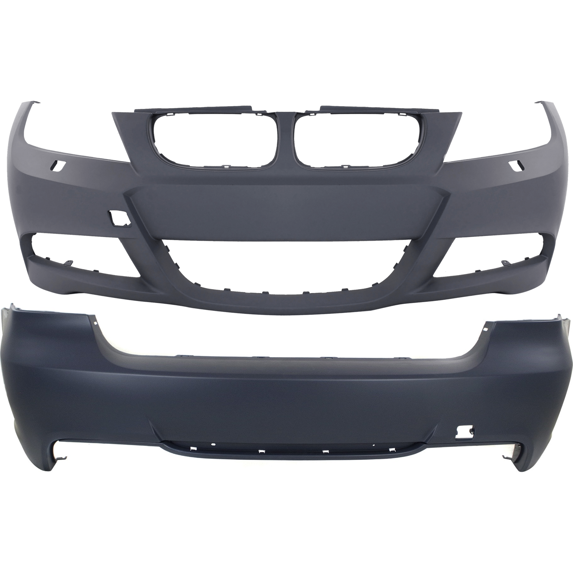 AM 3 SERIES 06-11 FRONT AND REAR BUMPER COVER Primed 3.0L Eng Sedan SKU SET REPB760196P 2 Partslink BM1000249 BM1100231 OEM 51118049257-51127906501