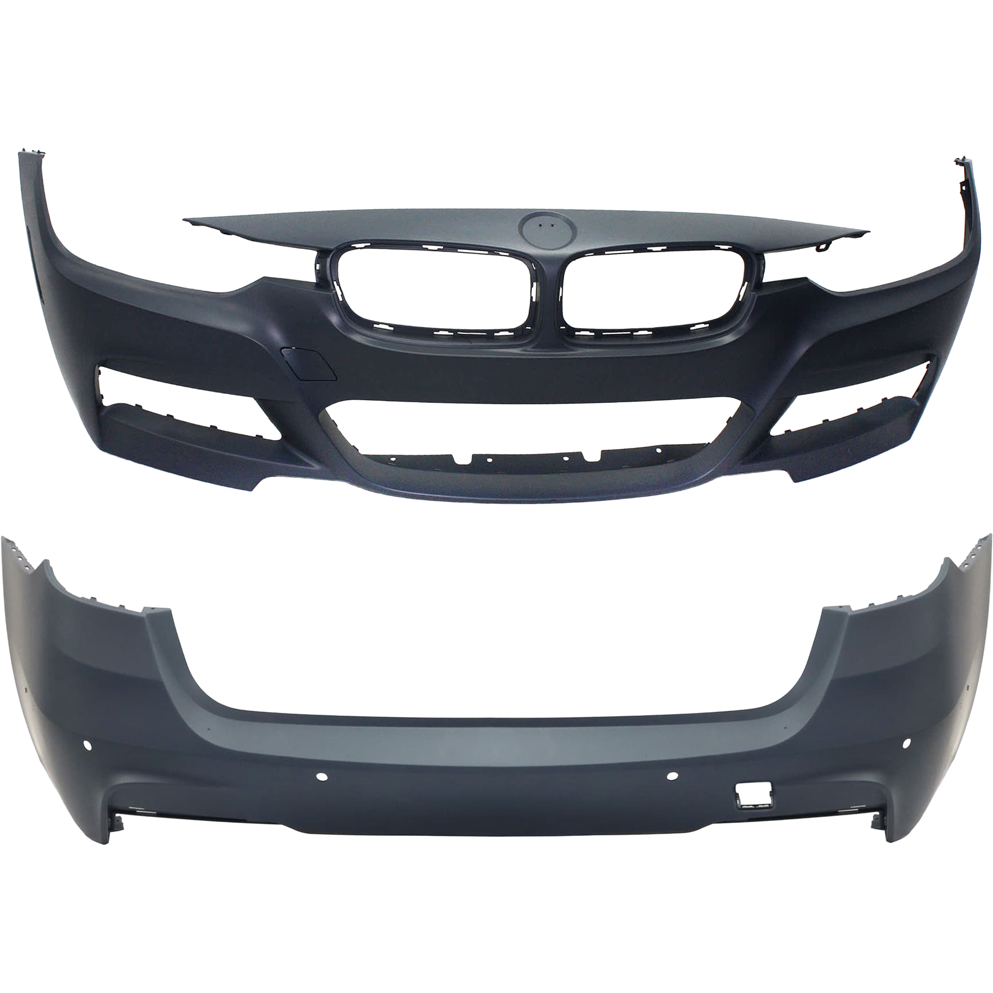 AM 3 SERIES 14-19 FRONT AND REAR BUMPER COVER Primed w M Sport Line Wagon w o HLW Front w o PDC Sensor Holes Rear w PDC Sensor Holes SKU SET REPBM010301P A