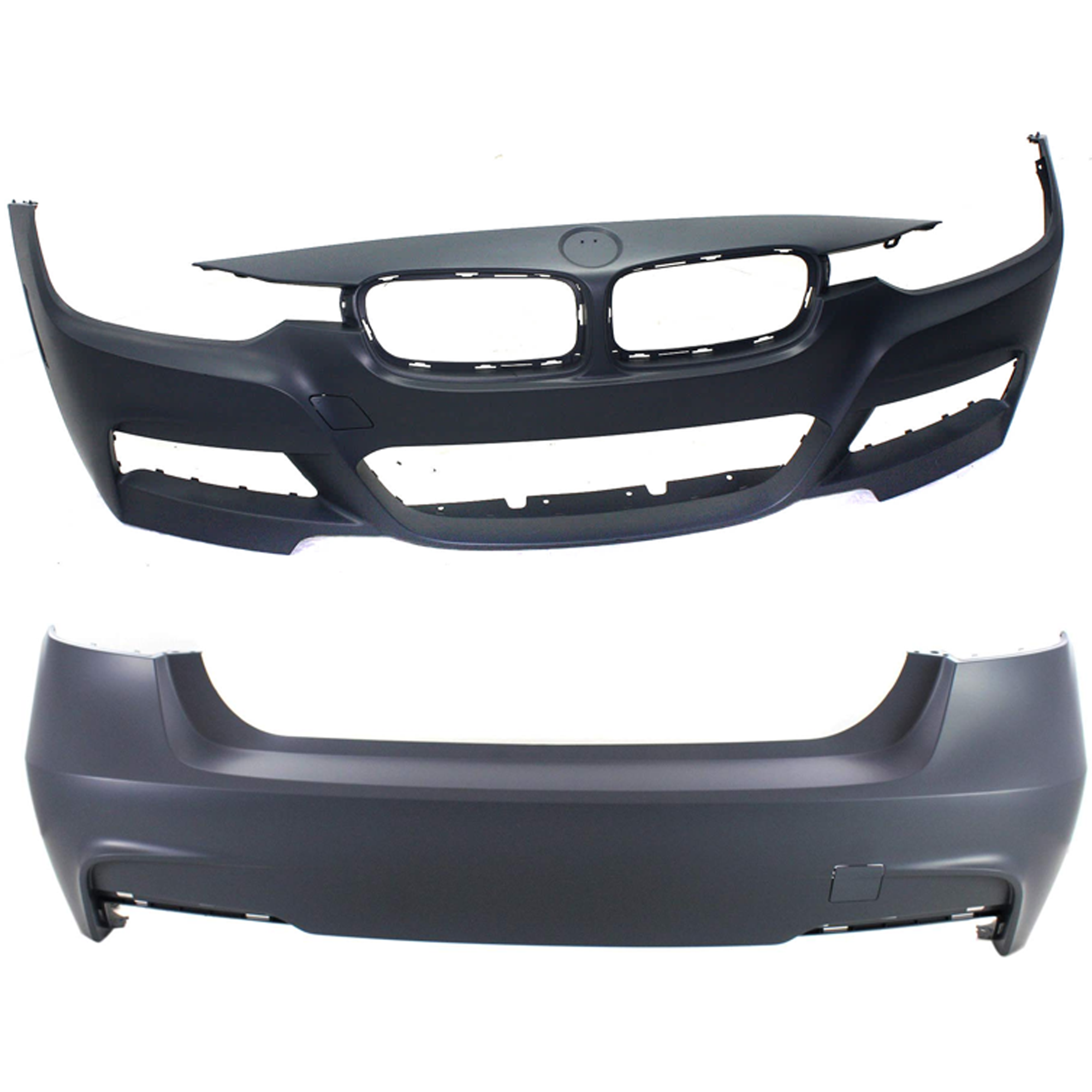 AM 3 SERIES 13-18 FRONT AND REAR BUMPER COVER Primed w M Sport Line Sedan w o PDC Sensor Holes and HLW SKU SET REPBM010301P B