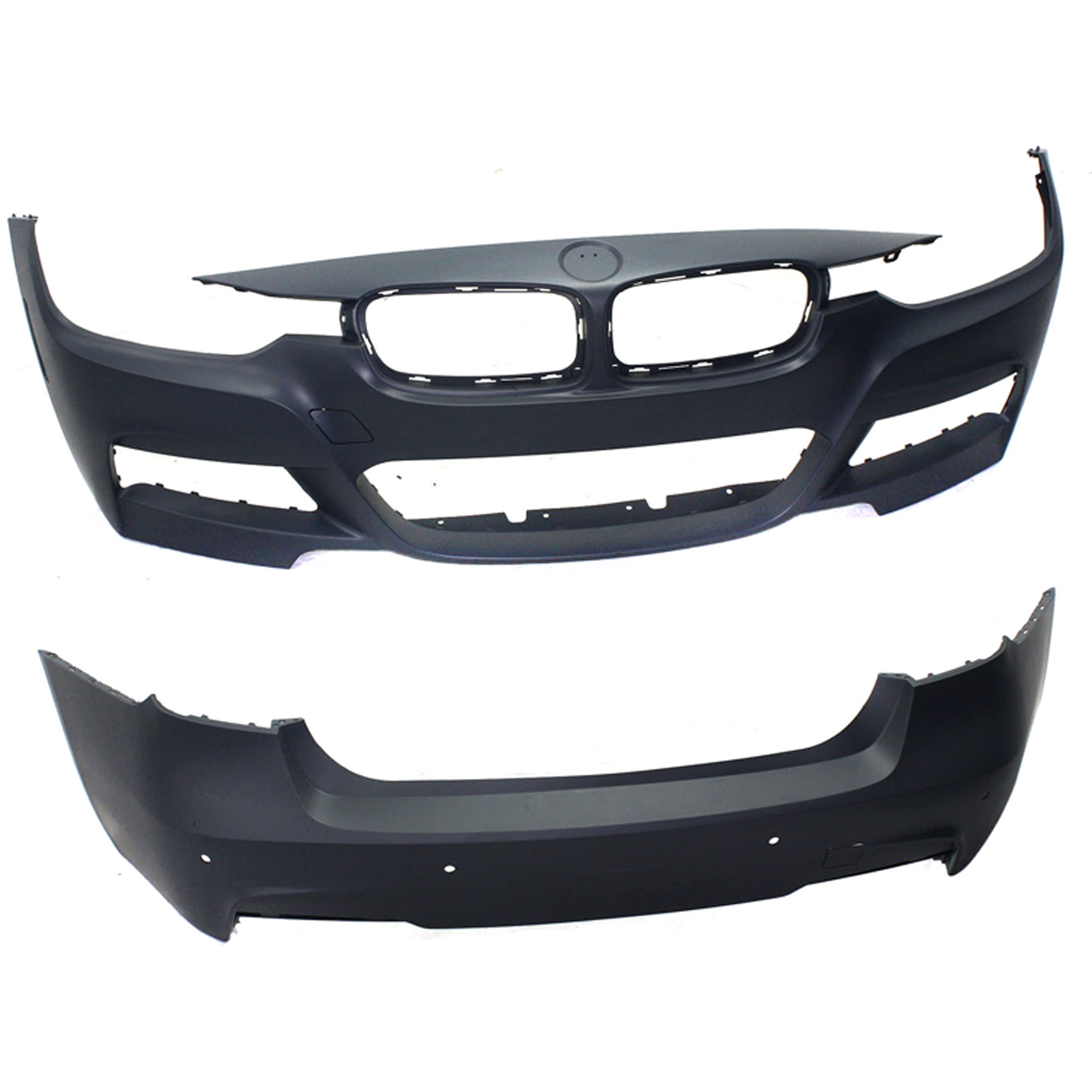 AM 3 SERIES 13-18 FRONT AND REAR BUMPER COVER Primed w M Sport Line Sedan Front w o PDC Sensor Holes Rear w PDC Sensor Holes w o HLW SKU SET REPBM010301P C