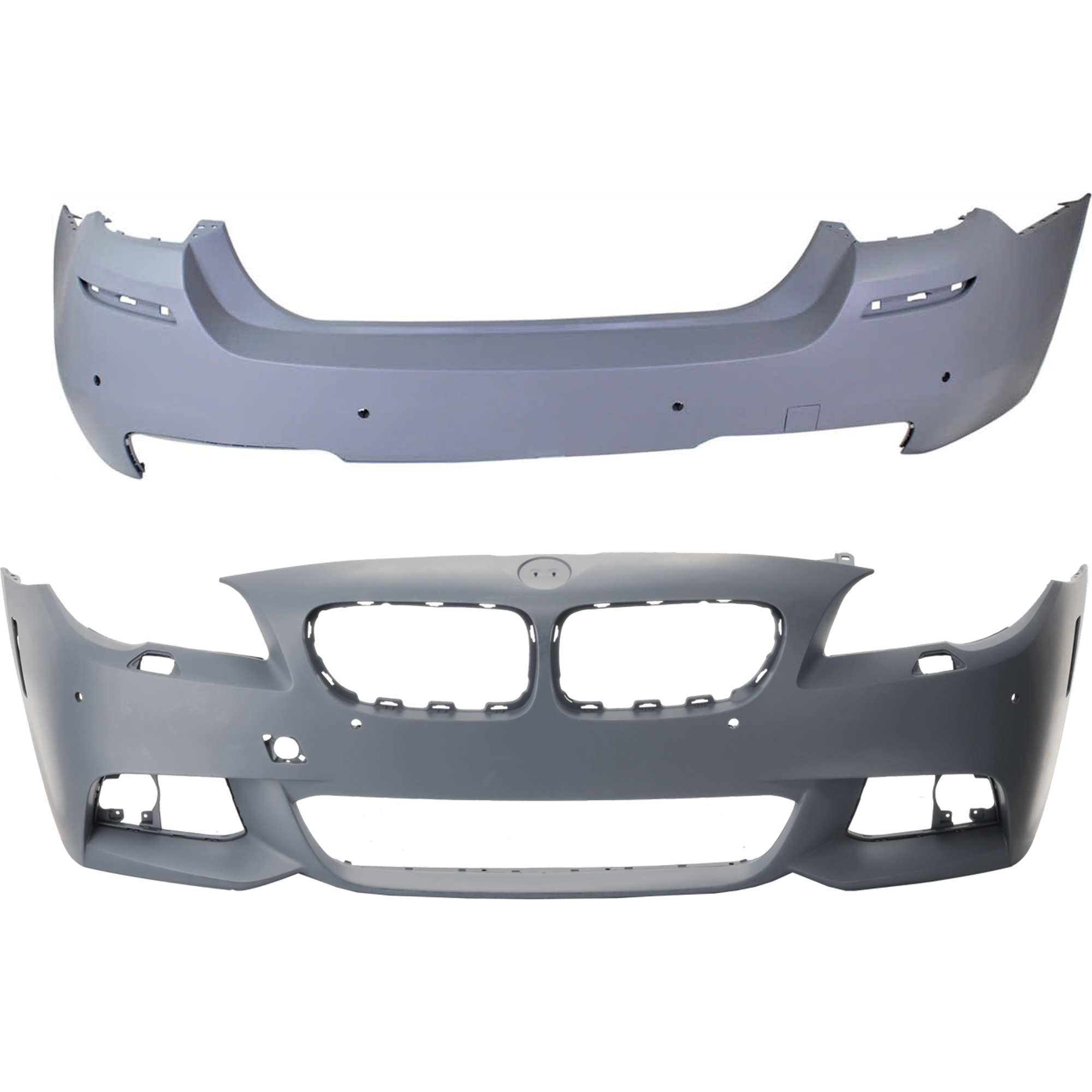 AM 5 SERIES 11-13 FRONT AND REAR BUMPER COVER Primed w M Pkg and parking aid sensor holes w o license plate provision SKU SET REPBM010315P A