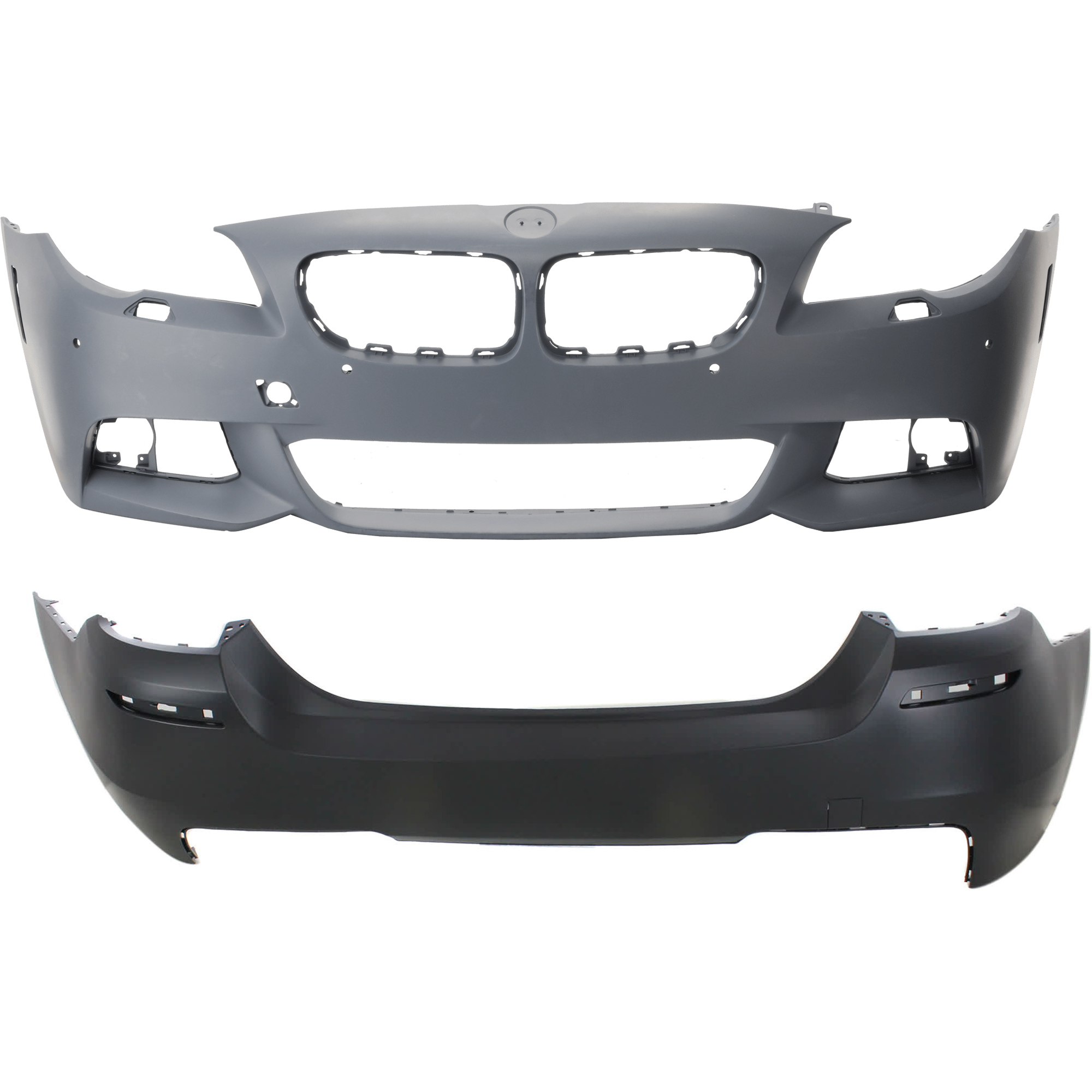 AM 5 SERIES 11-13 FRONT AND REAR BUMPER COVER Primed w M Pkg w o license plate provision Front w parking aid sensor holes Rear w o parking aid sensor holes SKU SET REPBM010315P B
