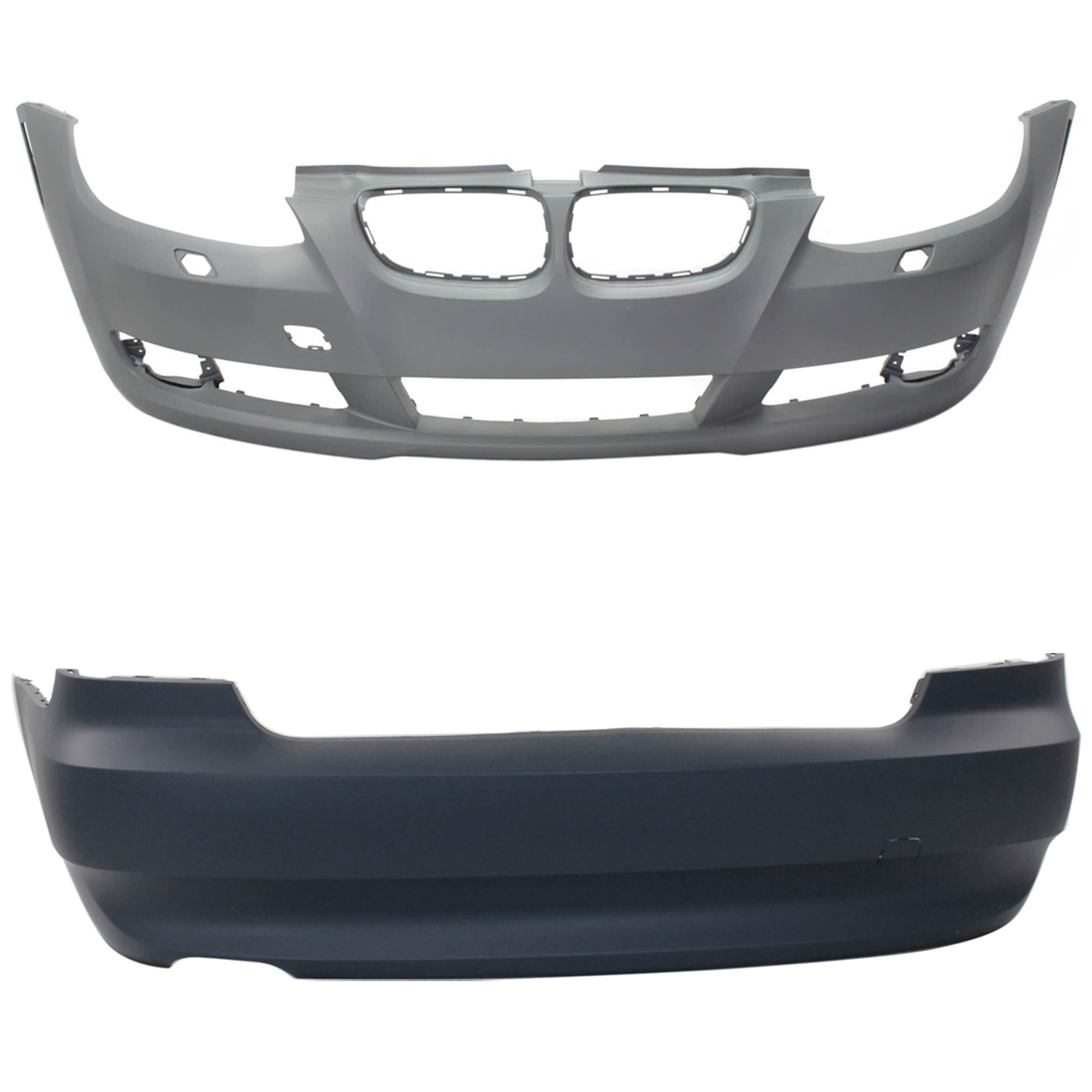 AM 3 SERIES 07-10 FRONT AND REAR BUMPER COVER Primed 3.0L Eng w o M Pkg w o PDC Sensor Holes Convertible Coupe To 3-10 SKU SET REPBM010329P C