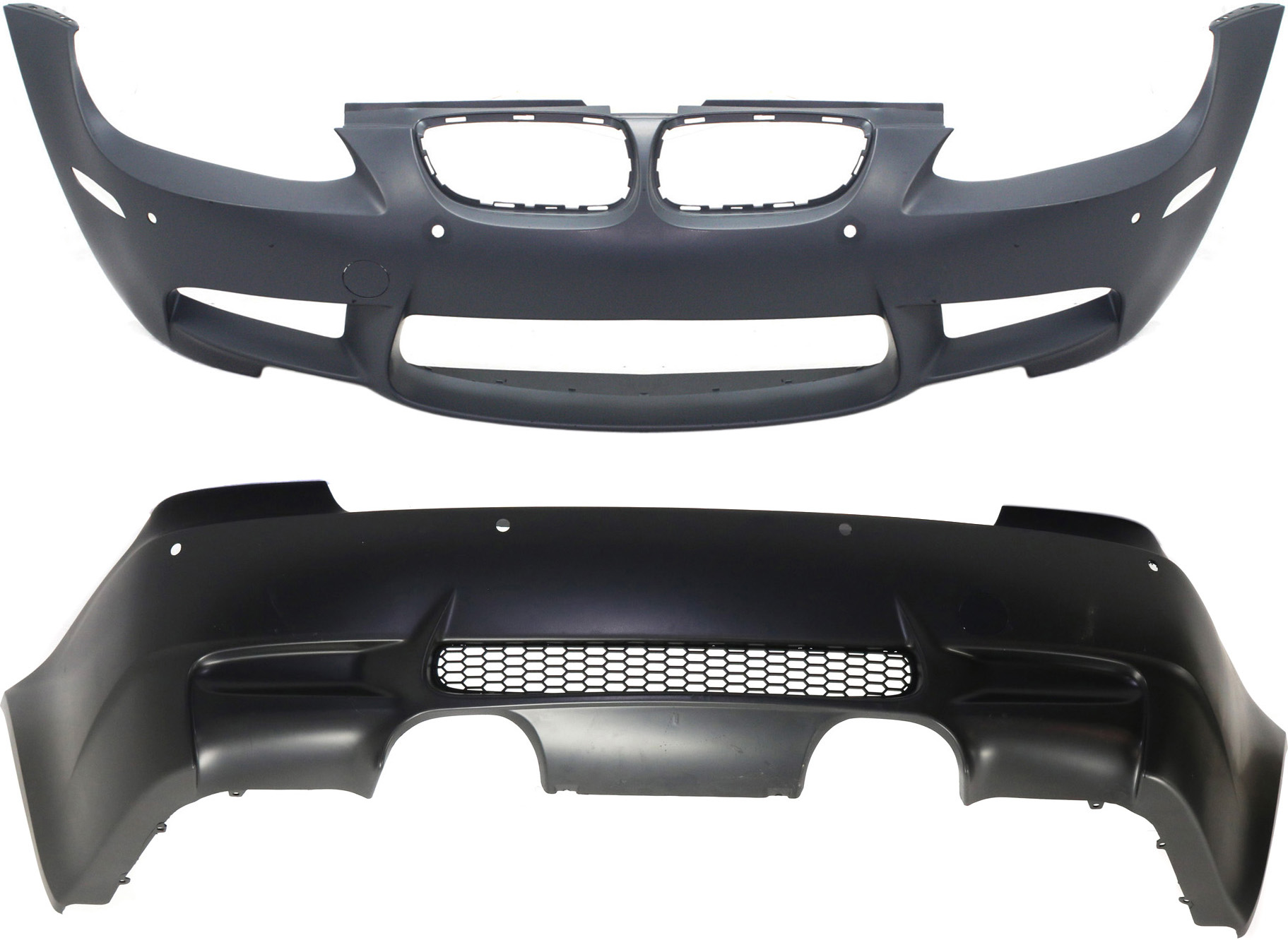 AM M3-08-13 FRONT AND REAR BUMPER COVER Primed w Park Dist Ctrl Snsr Holes Conve Cooupe SKU SET REPBM010330P 2 Partslink BM1000202 BM1100191 OEM 51118046009-51127907209