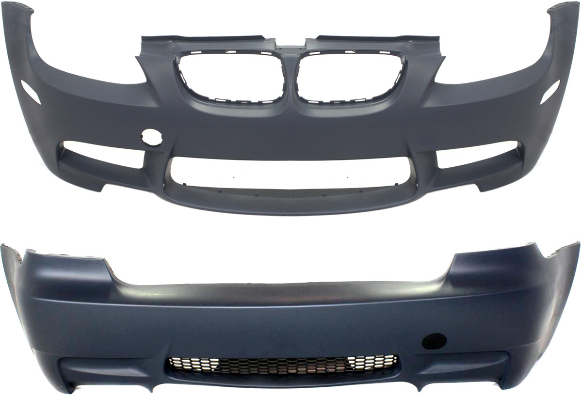 AM M3-08-13 FRONT AND REAR BUMPER COVER Primed w o Park Dist Ctrl Snsr Holes SKU SET REPBM010332P 2 Partslink BM1000206 BM1100190 OEM 51118046008-51128046675