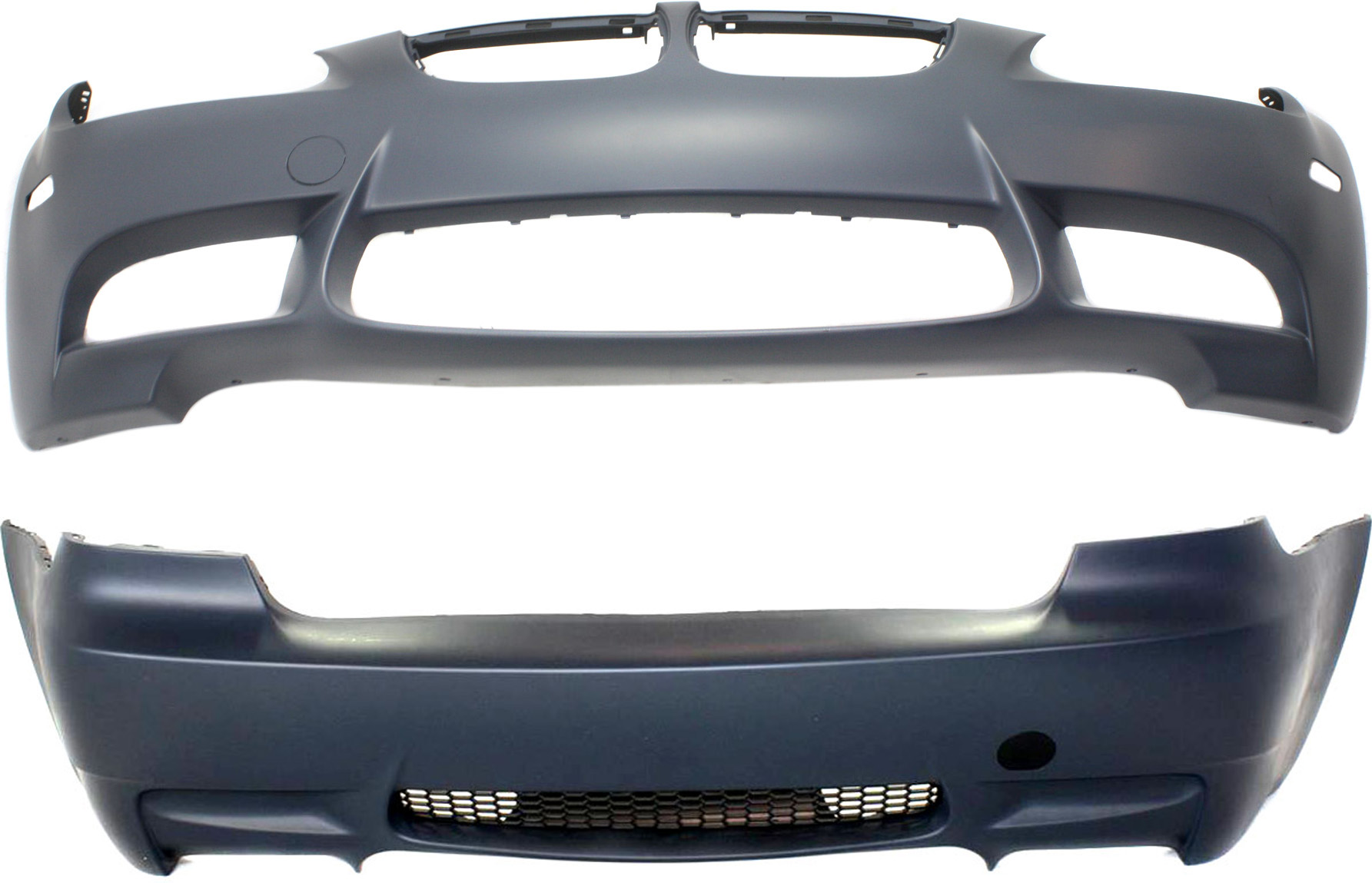 AM M3-08-13 FRONT AND REAR BUMPER COVER Primed w o Park Dist Ctrl Snsr Holes SKU SET REPBM010333P 2 Partslink BM1000237 BM1100190 OEM 51118046010-51128046675