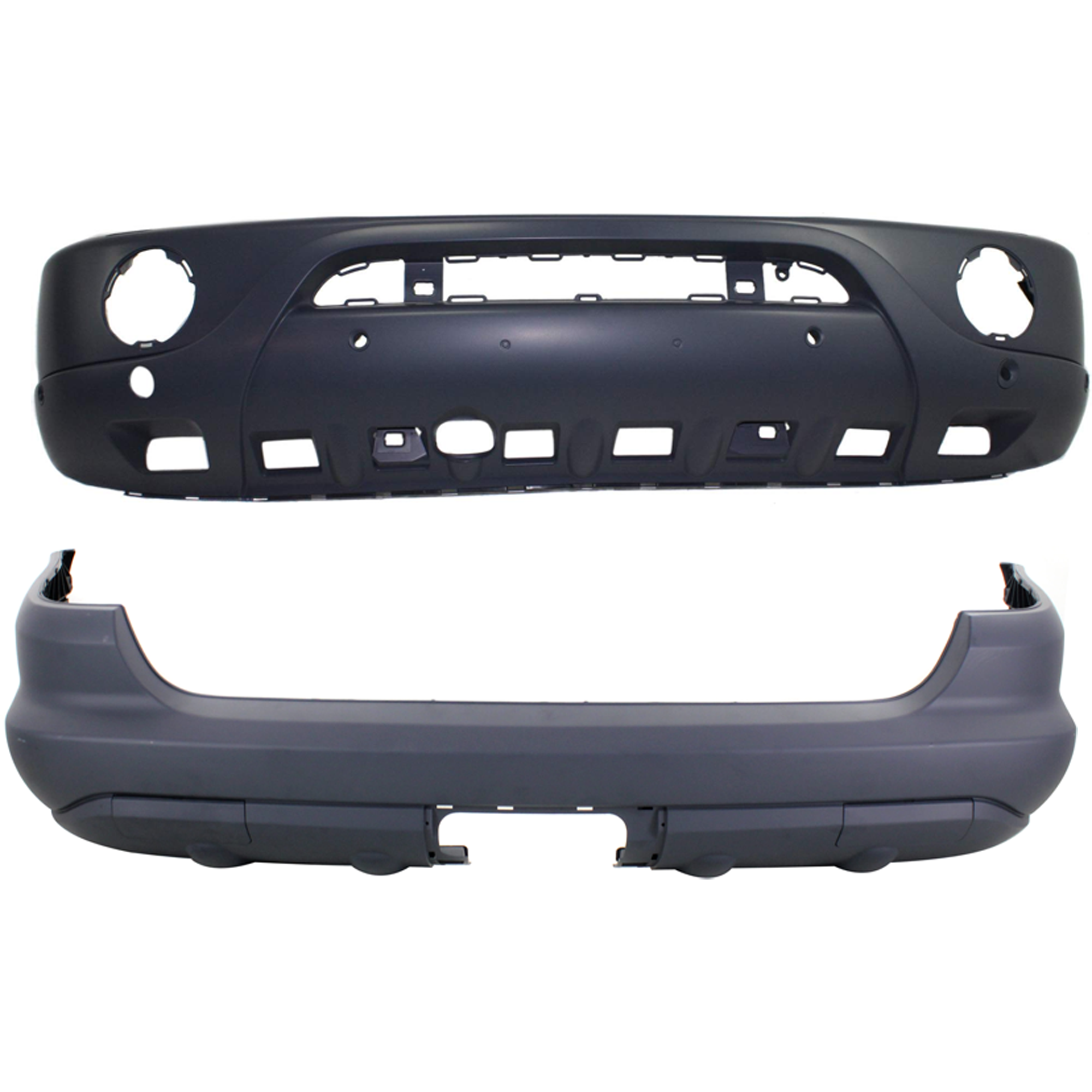AM ML CLASS 02-05 FRONT AND REAR BUMPER COVER Primed w HLW Trailer Coupling Parktronic Holes w Round Fog Lights w o Parktronic Holes w o Styling Pkg SKU SET REPBZ010336P B
