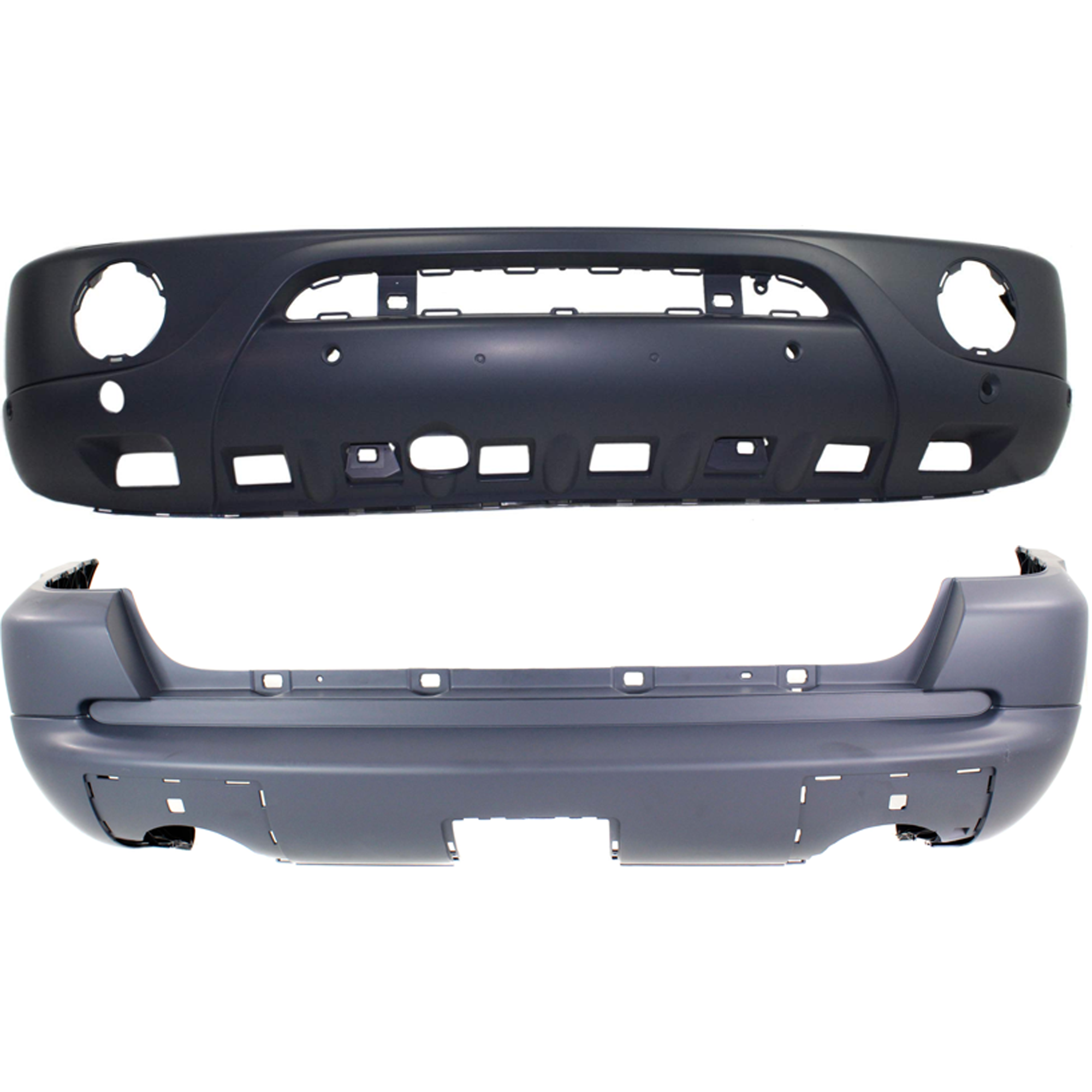 AM ML CLASS 00-05 FRONT AND REAR BUMPER COVER Primed w HLW and Parktronic Holes Round Fog Lights and Styling Pkg w o Trailer Coupling and Parktronic Holes SKU SET REPBZ010336P C
