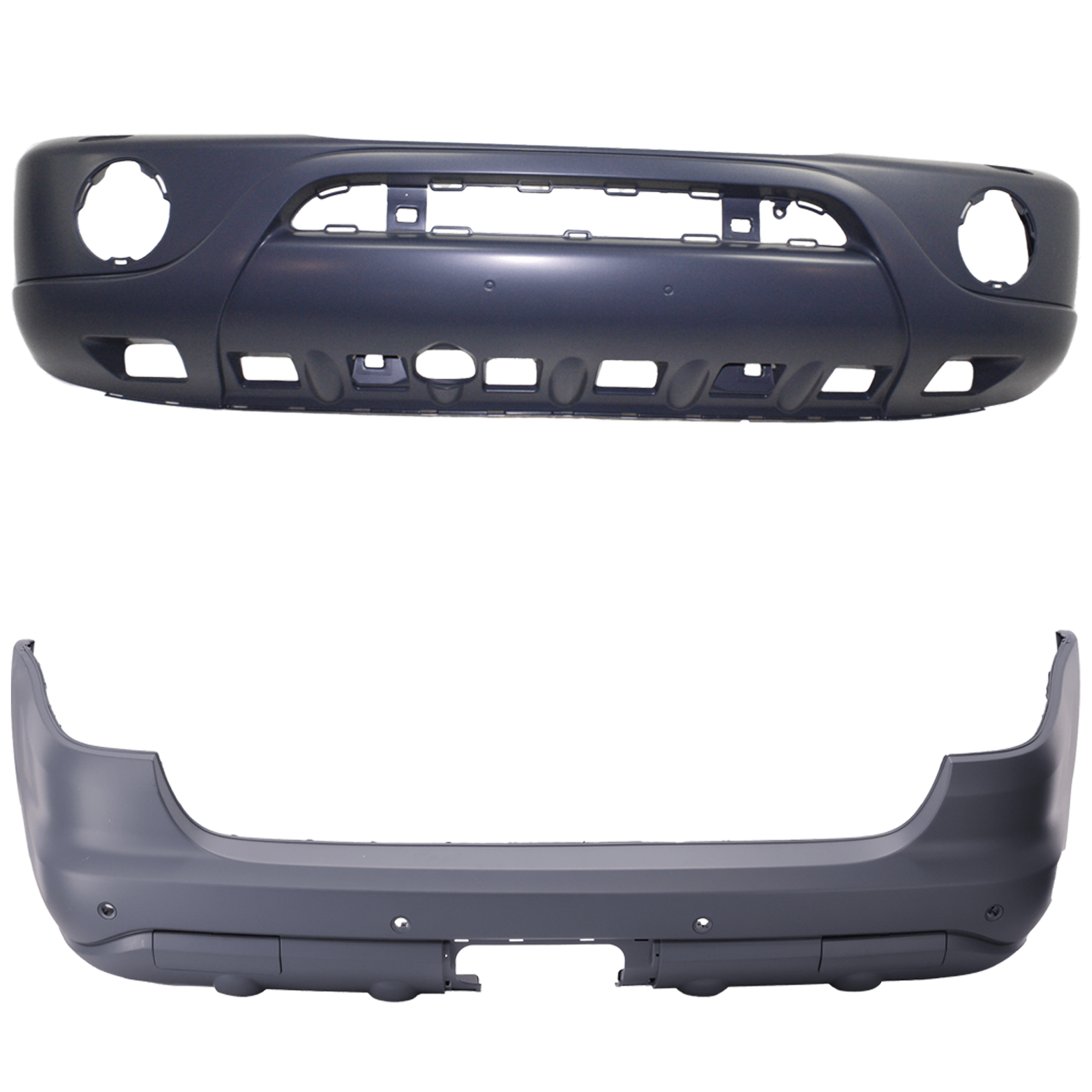 AM ML CLASS 02-05 FRONT AND REAR BUMPER COVER Primed w HLW Holes w Round Fog Lights w Trailer Coupling Parktronic Holes w o Parktronic Holes w o Styling Pkg SKU SET REPBZ010337P A