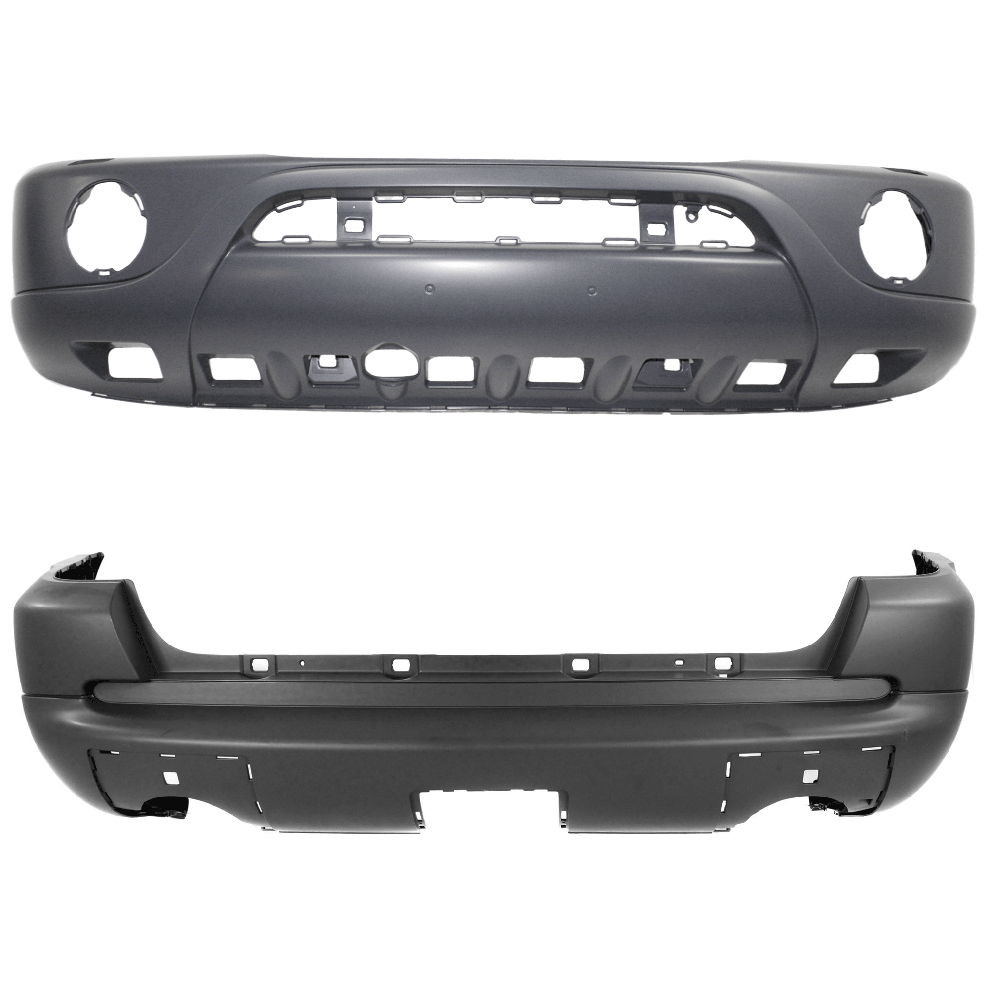 AM ML CLASS 00-05 FRONT AND REAR BUMPER COVER Primed w HLW Holes w o Parktronic Holes w Round Fog Lights SKU SET REPBZ010337P C