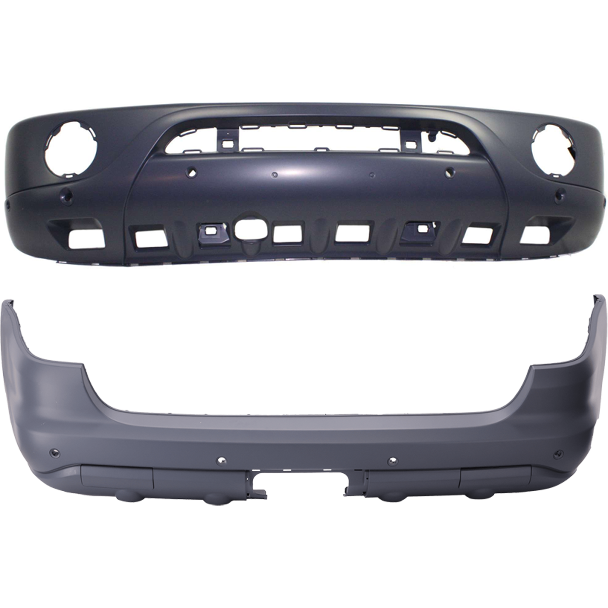 AM ML CLASS 02-05 FRONT AND REAR BUMPER COVER Primed w Parktronic Trailer Coupling Parktronic Holes w Round Fog Lights w o HLW Holes w o Styling Pkg SKU SET REPBZ010338P A