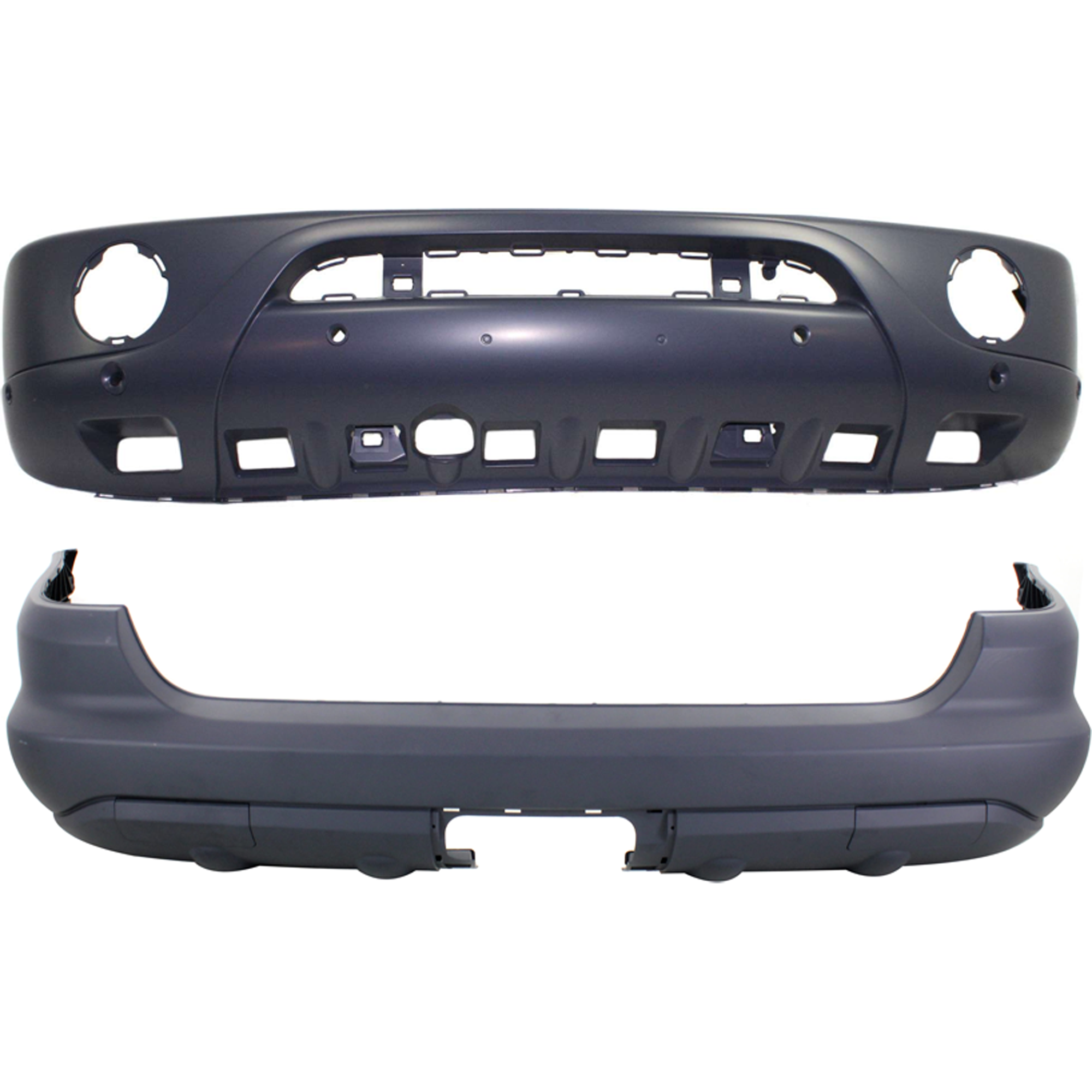 AM ML CLASS 02-05 FRONT AND REAR BUMPER COVER Primed w Parktronic Trailer Coupling Holes w Round Fog Lights w o HLW Holes w o Styling Pkg w o Parktronic Holes SKU SET REPBZ010338P B