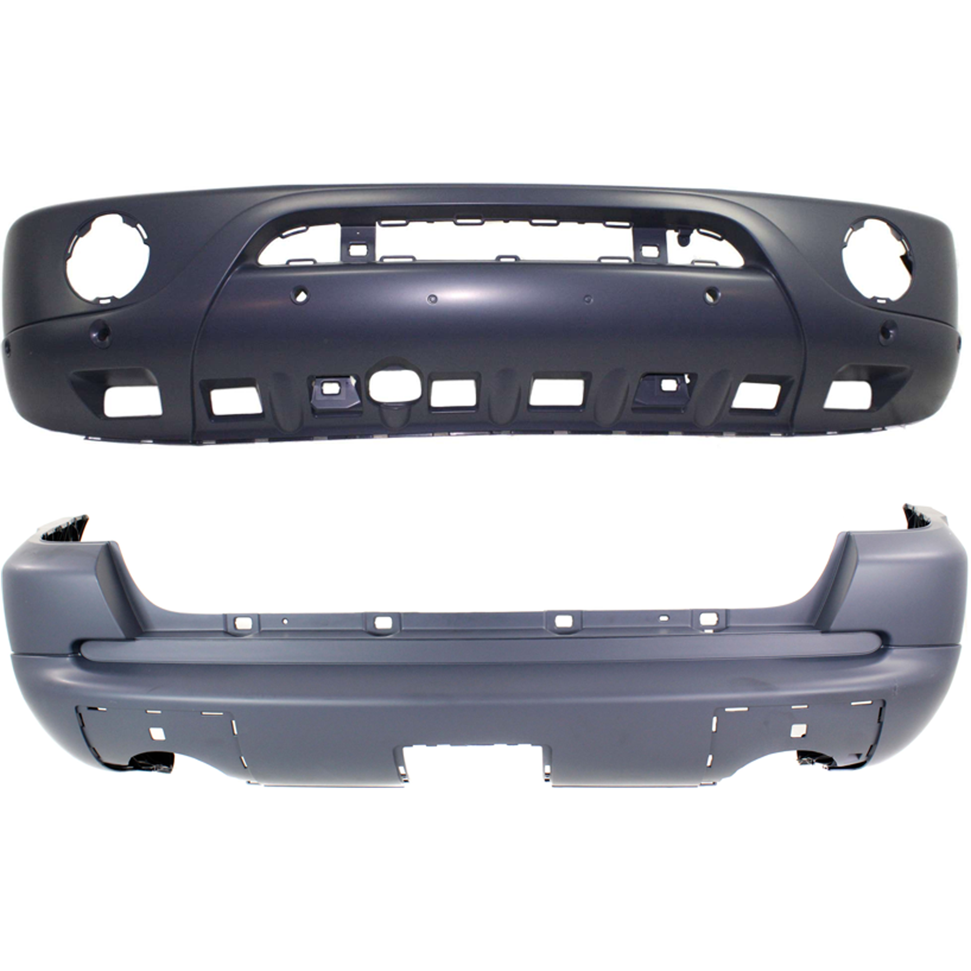 AM ML CLASS 02-05 FRONT AND REAR BUMPER COVER Primed w Parktronic Holes w Round Fog Lights w Styling Pkg w o HLW Holes w o Trailer Coupling and Parktronic Holes SKU SET REPBZ010338P C