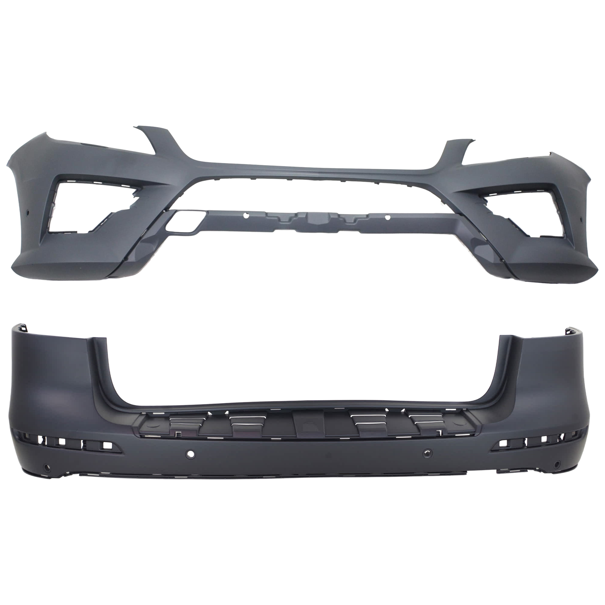 AM ML350 ML550-12-14 FRONT AND REAR BUMPER COVER Primed w AMG Styling Pkg w HLW and Parktronic Holes SKU SET REPBZ010361P A