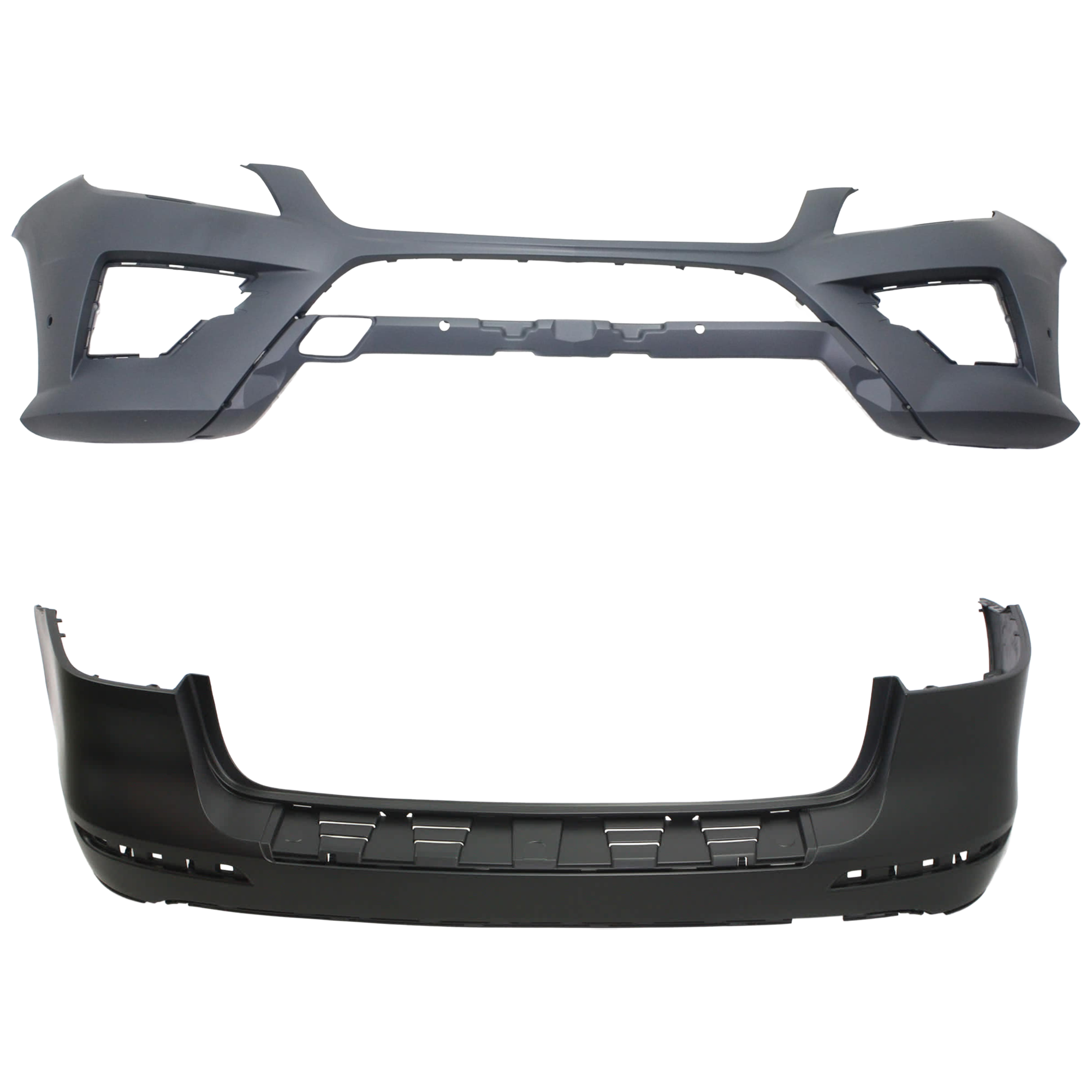 AM ML350 ML550-12-14 FRONT AND REAR BUMPER COVER Primed w AMG Styling Pkg w HLW Front w Parktronic Holes Rear w o Parktronic Holes SKU SET REPBZ010361P B