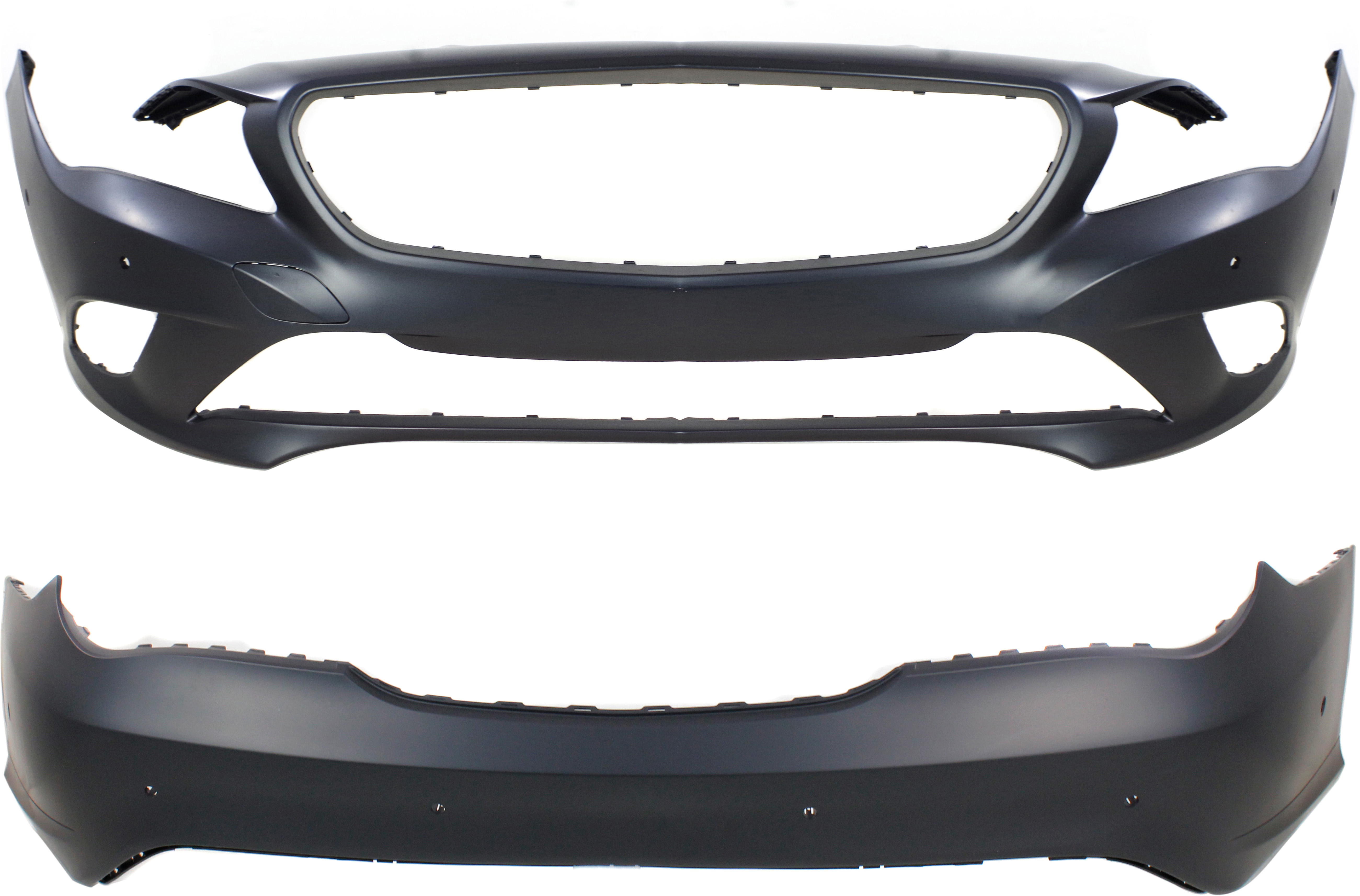 AM CLA250 CLA45 AMG 14-16 FRONT AND REAR BUMPER COVER Primed w AMG Styling Pkg w o Active Park Assist Sensor Holes CAPA SKU SET REPBZ010395P 2 Partslink MB1000441 MB1100326 OEM 11788008409999-11788004409999