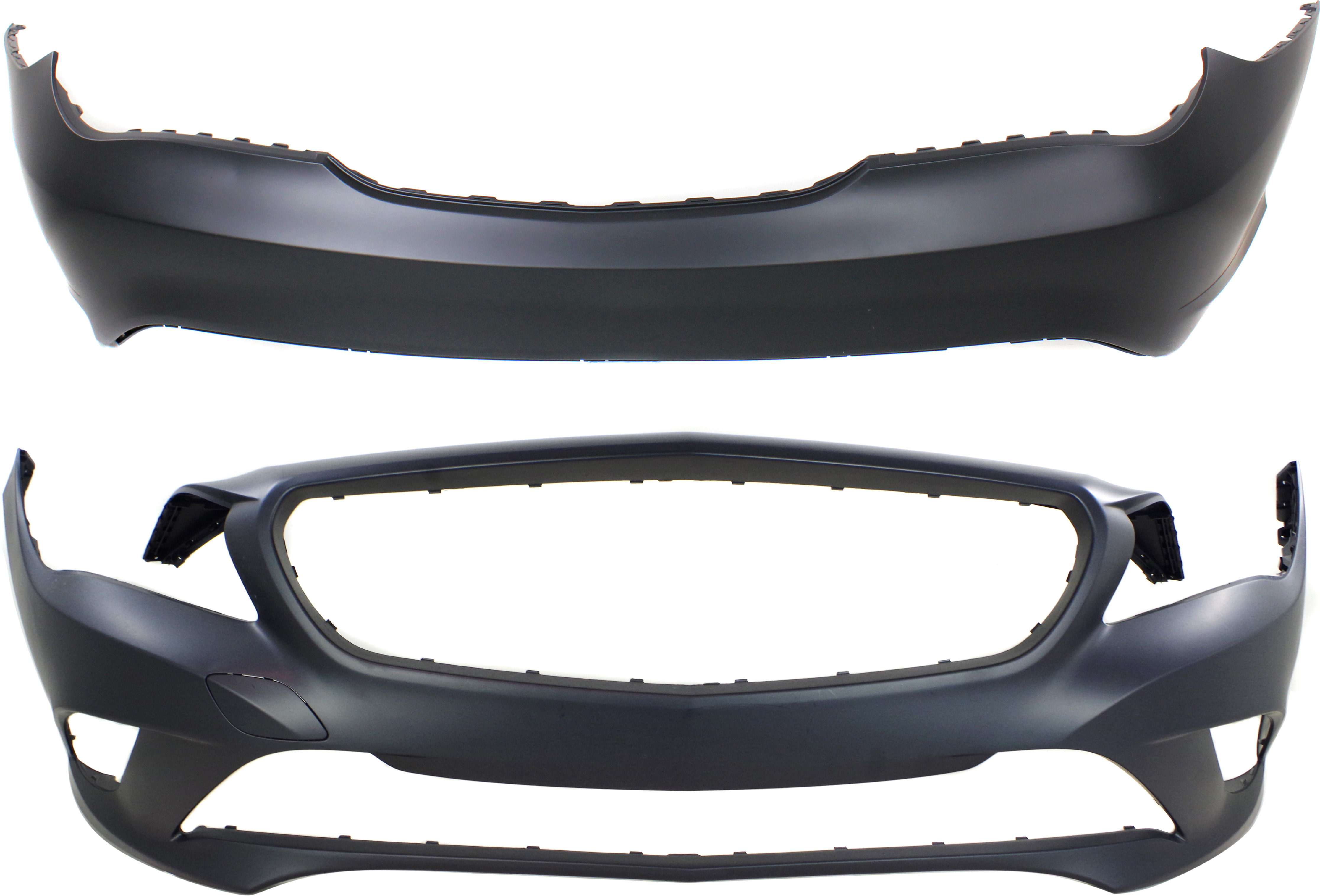 AM CLA250-14-16 FRONT AND REAR BUMPER COVER Primed w o AMG Styling Pkg w o Active Park Assist Snsr Holes SKU SET REPBZ010396P 2 Partslink MB1000440 MB1100325 OEM 11788000409999-11788003409999