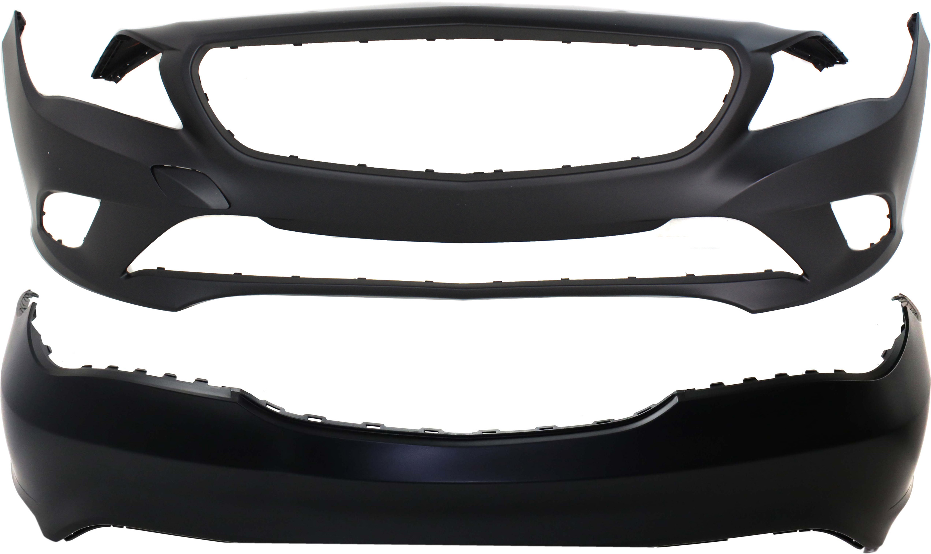AM CLA250-14-16 FRONT AND REAR BUMPER COVER Primed w o AMG Styling Pkg w o Active Park Assist Snsr Holes CAPA SKU SET REPBZ010396PQ 2 Partslink MB1000440C MB1100325C OEM 11788000409999-11788003409999
