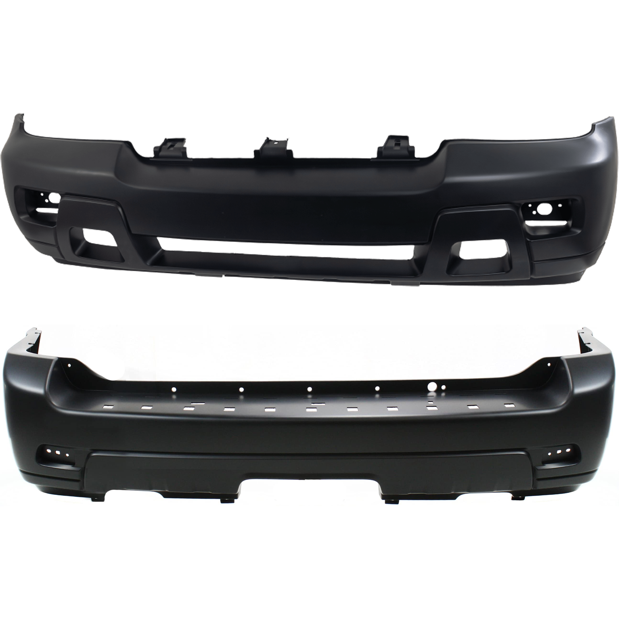 AM TRAILBLAZER 06-09 TRAILBLAZER EXT 06-06 FRONT AND REAR BUMPER COVER Primed LT Model w o license plate provision tow hook hole and parking aid sensor holes CAPA SKU SET REPC010304PQ Partslink GM1000815C GM1100731C OEM 19120212-19120983