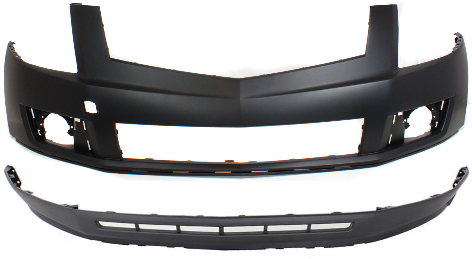 AM SRX 10-12 FRONTBUMPER COVER Upper and Lower Set of 2 w o HLW and PAS Holes SKU SET REPC010327P 2 Partslink GM1000917 GM1015108 OEM 20847177-22869264