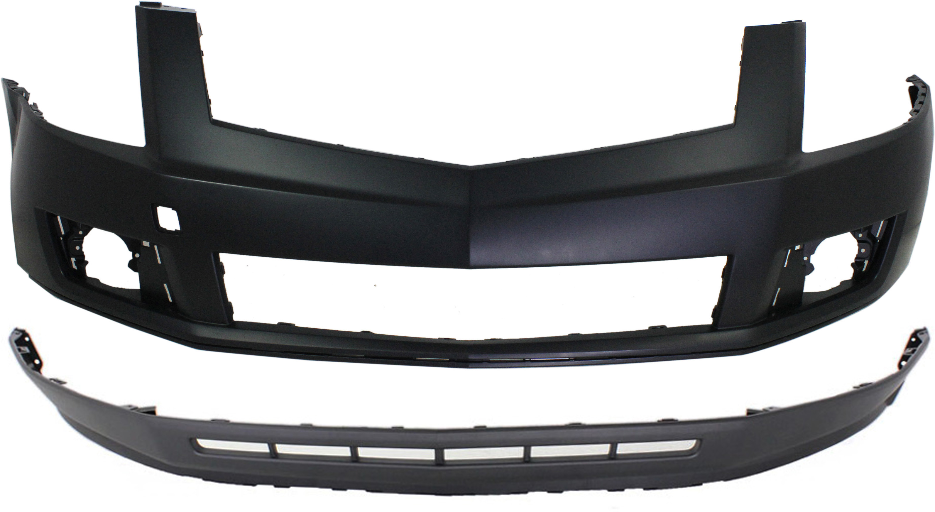 AM SRX 10-12 FRONT BUMPER COVER Upper and Lower Set of 2 w o HLW and PAS Holes CAPA SKU SET REPC010327PQ 2 Partslink GM1000917C GM1015108C OEM 20847177-22869264