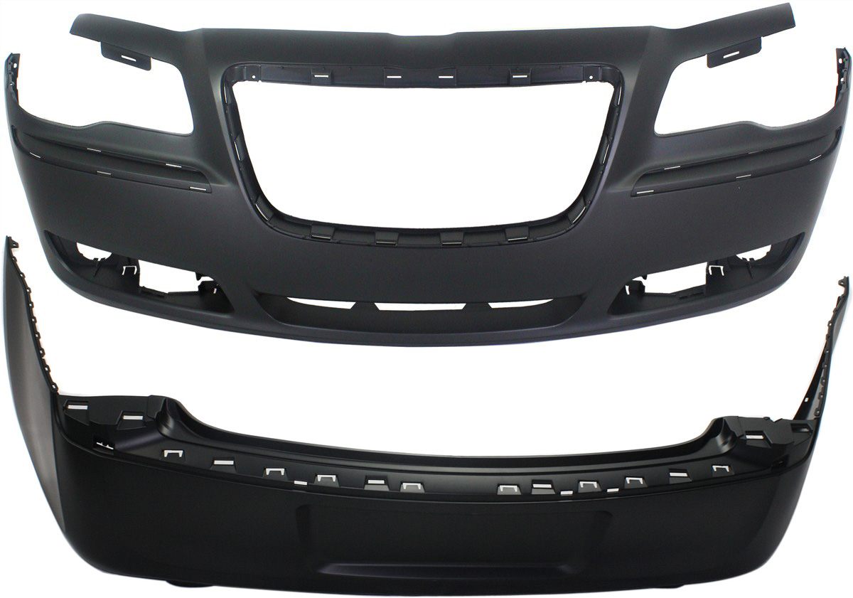 AM CHRYSLER 300-11-14 FRONT AND REAR BUMPER COVER Primed w o Parking Aid Snsr Holes Exc. SRT 8 Model SKU SET REPC010381P 2 Partslink CH1000A00 CH1100966 OEM 68127938AE 68127950AC