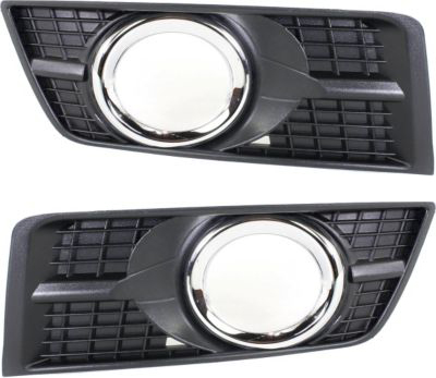 AM SRX 10-16 FRONT FOG LAMP MOLDING RH AND LH Black w Chrome Trim SKU SET REPC015505 Partslink GM1039125 GM1038125 OEM 25778389-25778388