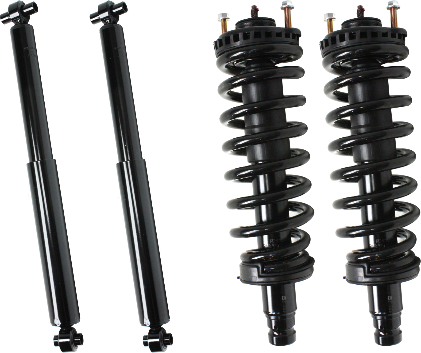 AM TRAILBLAZER ENVOY 02-09 FRONT AND REAR SHOCK AND FULLY LOADED STRUT RH AND LH Gas Charged Twin tube Set of 4 SKU SET REPC280501-4 OEM 15058616-15098142-15098725-150