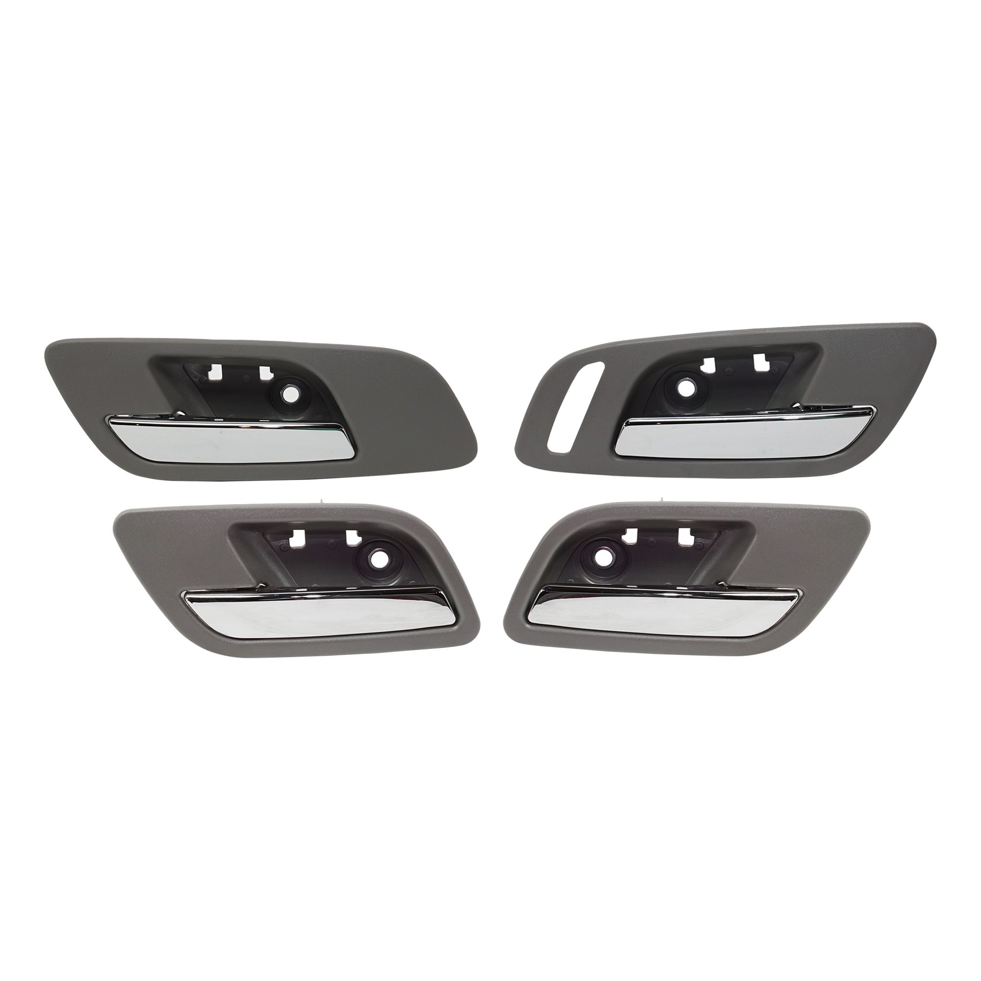 AM SIERRA SILVERADO 07-14 INTERIOR DOOR HANDLE Set of 4 Front and Rear RH and LH Gray Bezel Chrome Lever SKU SET REPC462328-4 Partslink IDH010086 OEM 15920697-22855622-22855637-228
