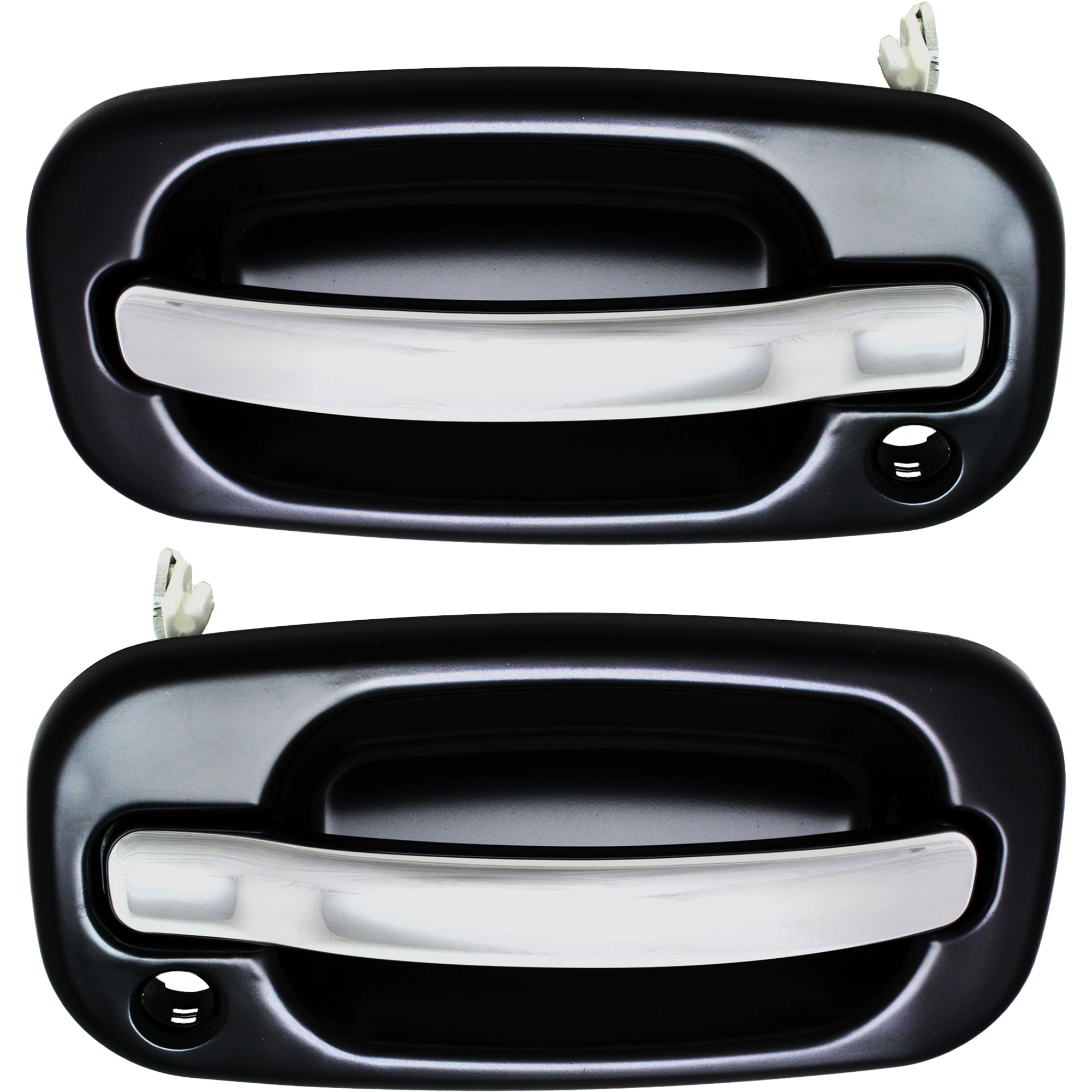 AM SILVERADO 1500-05-05 FRONT EXTERIOR DOOR HANDLE RH AND LH Chrme Lvr+Smth Blk Bezel w Keyhole Includes 2007 Classic SKU SET REPC462355 Partslink GM1311187 GM1310149 OEM 15745148-15745149