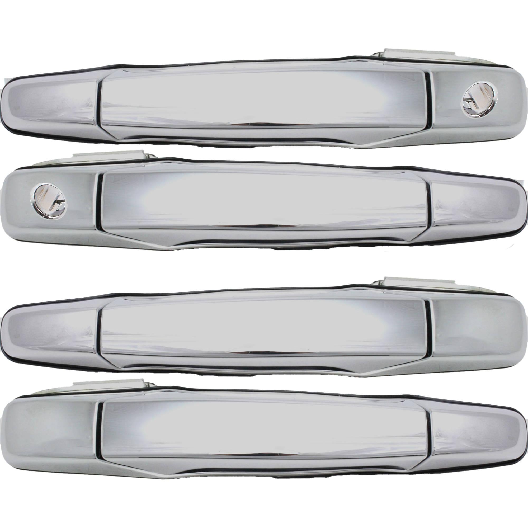 AM SILVERADO SIERRA 07-13 FRONT AND REAR EXTERIOR DOOR HANDLE RH AND LH Chrome Front RH AND LH w Key Hole Rear RH AND LH w o Key Hole SKU SET REPC462393-4 Partslink GM1310163 GM1521130 GM1520130 OEM 15915108 PFM 84053442 PFM 2273
