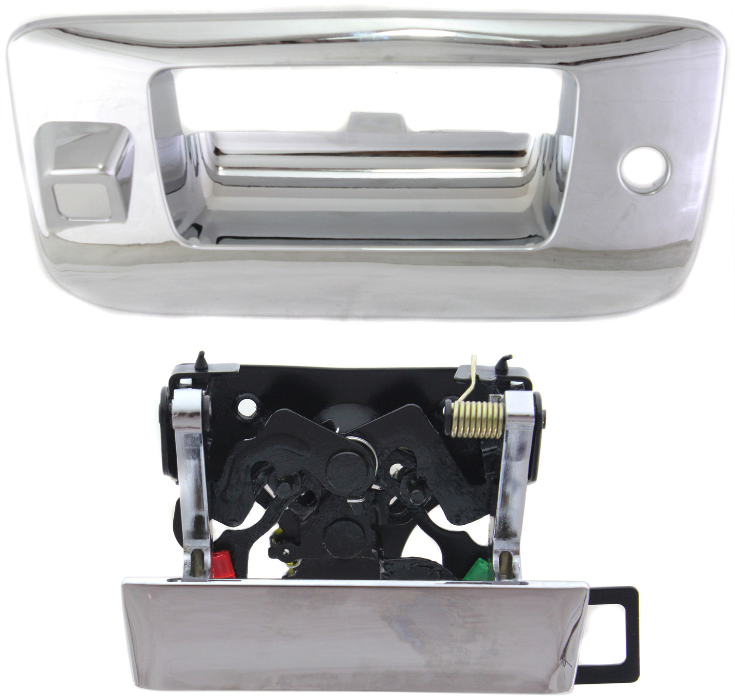 AM SILVERADO SIERRA 1500-07-13-2500-3500 HD 07-14 TAILGATE HANDLE SET Lever and Bezel All Chrome w Keyhole Excludes 2007 Classic SKU SET REPC580708-2 OEM 22755304 PFM