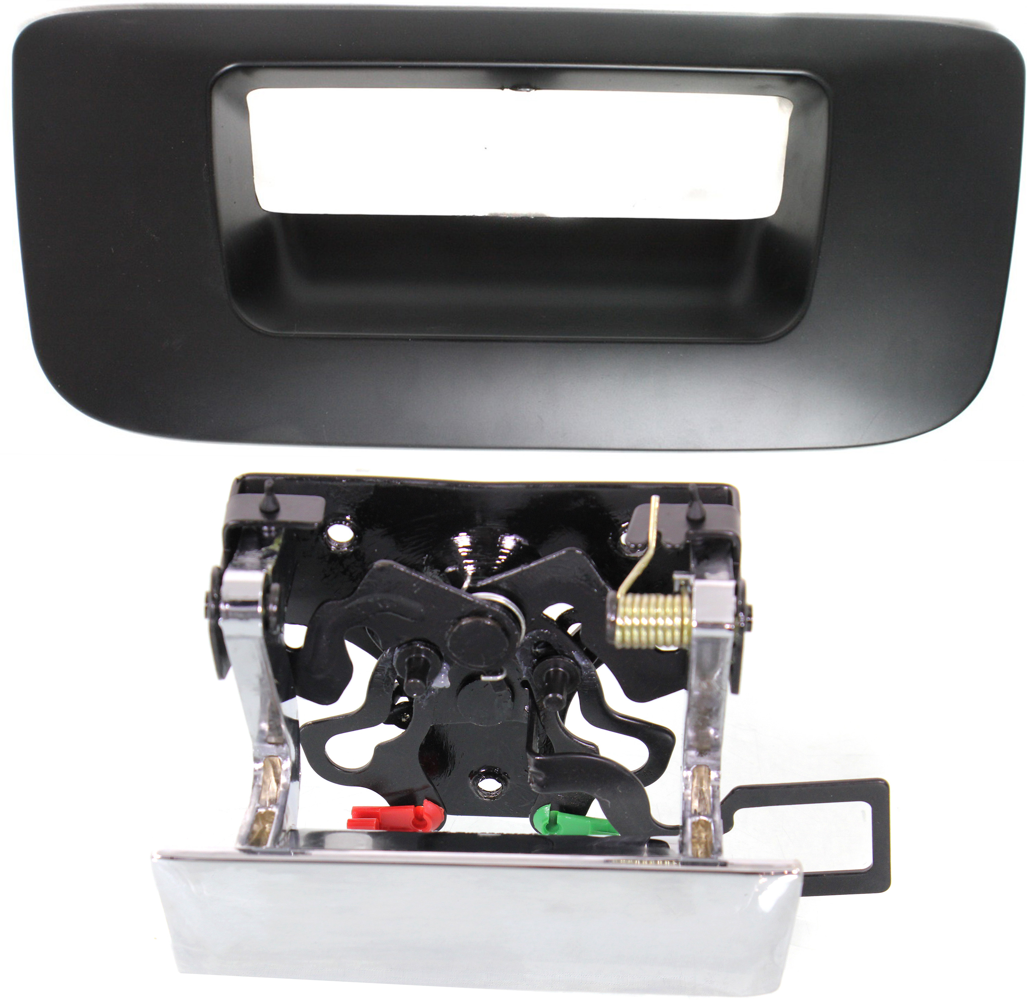 AM SILVERADO SIERRA 1500-07-13-2500-3500 HD 07-14 TAILGATE HANDLE SET Lever and Bezel All Chrome w o Keyhole Excludes 2007 Classic SKU SET REPC580709-2 OEM 15140549