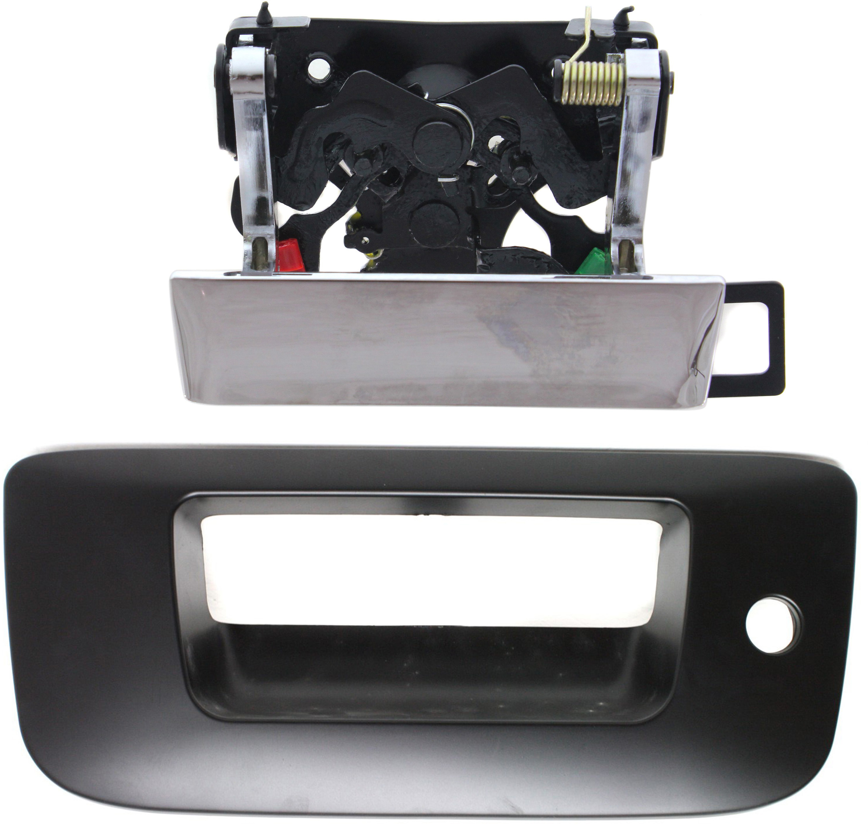 AM SILVERADO SIERRA 1500-07-13-2500-3500 HD 07-14 TAILGATE HANDLE SET Lever and Bezel All Chrome w Keyhole Excludes 2007 Classic SKU SET REPC580741-2