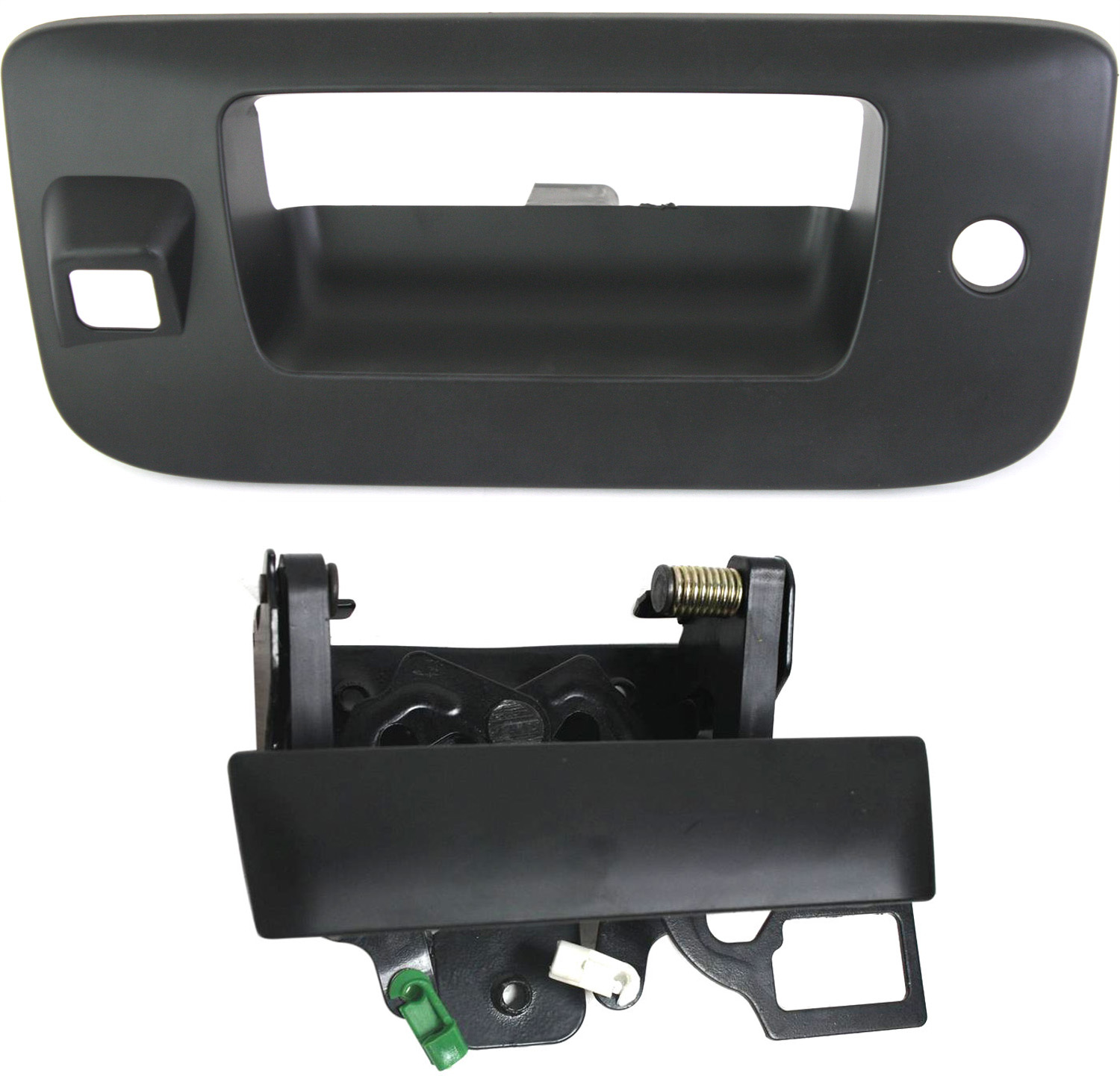 AM SILVERADO SIERRA 1500-07-13-2500-3500 HD 07-14 TAILGATE HANDLE SET Lever and Bezel Outside Primed w Keyhole Excludes 2007 Classic SKU SET REPC580744-2
