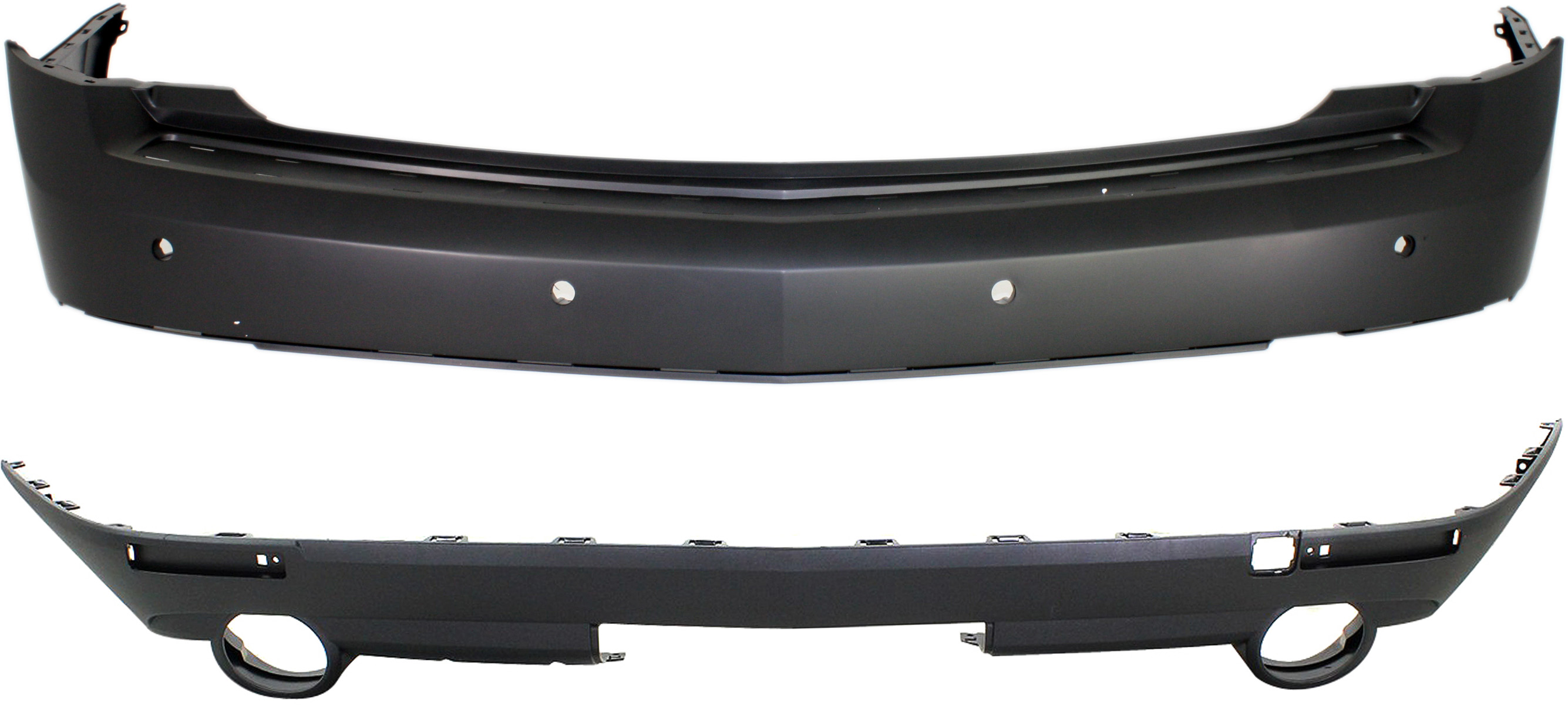 AM SRX 10-16 REAR BUMPER COVER Upper and Lower CAPA SKU SET REPC760144Q 2 Partslink GM1100866C GM1115100C OEM 20835693-25777280