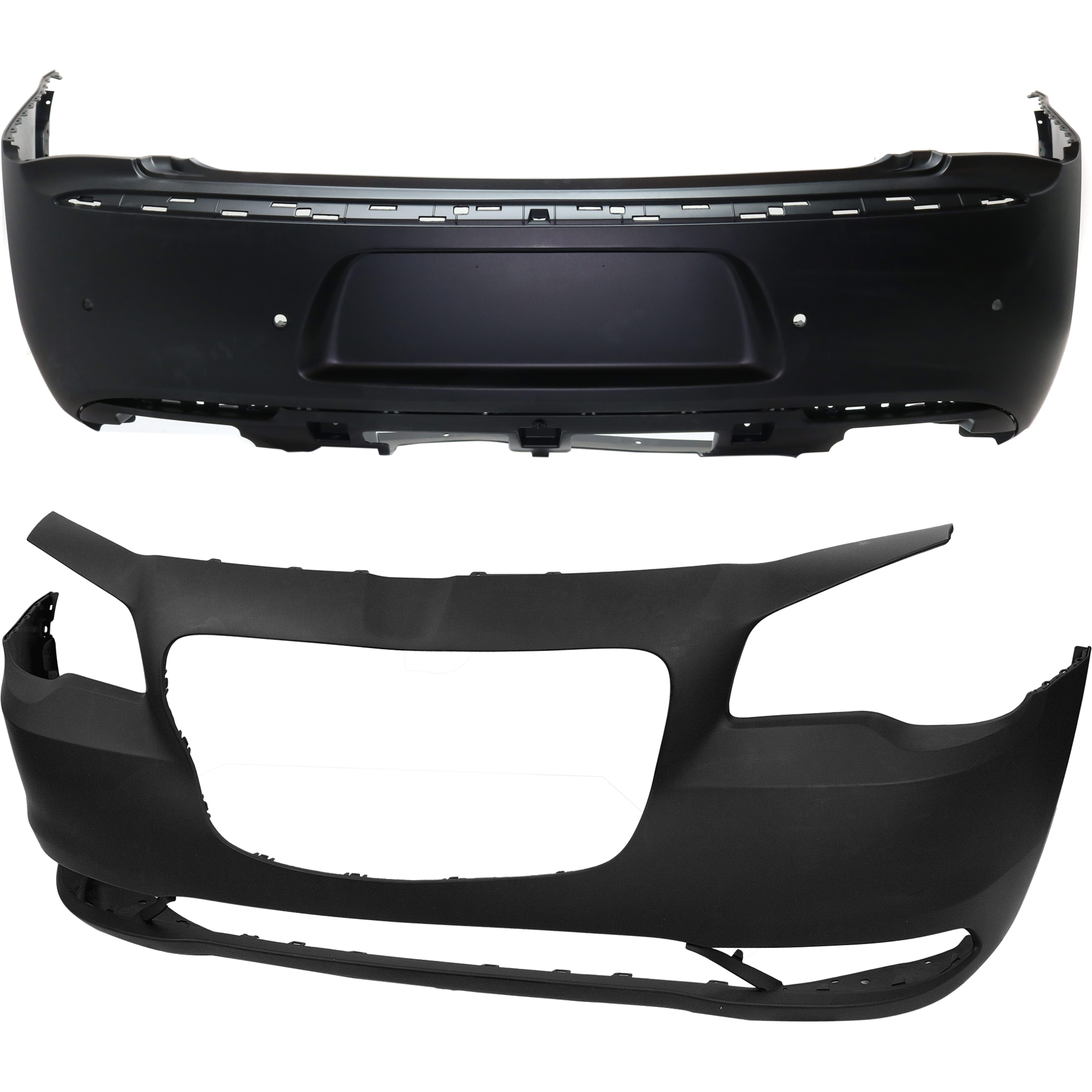 AM CHRYSLER 300-15-23 FRONT AND REAR BUMPER COVER Primed w o mounting bracket s and tow hook hole Front w o parking aid sensor holes Rear w parking aid sensor holes CAPA SKU SET REPCH010303PQ A Partslink CH1000A21C CH1100A00C OEM 5PN41TZZAE 5PN47TZZAD