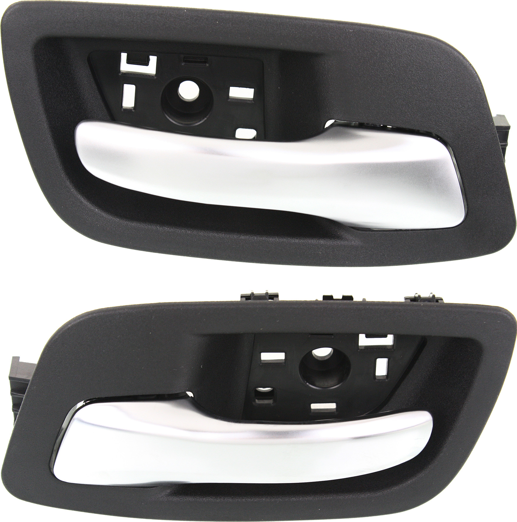 AM CHRYSLER 300-11-23 REAR INTERIOR DOOR HANDLE RH AND LH Silver Lever+Black Housing Plastic Sedan SKU SET REPCH491301 Partslink CH1553114 CH1552114 OEM 1TF54DX9AC 1TF55DX9AC
