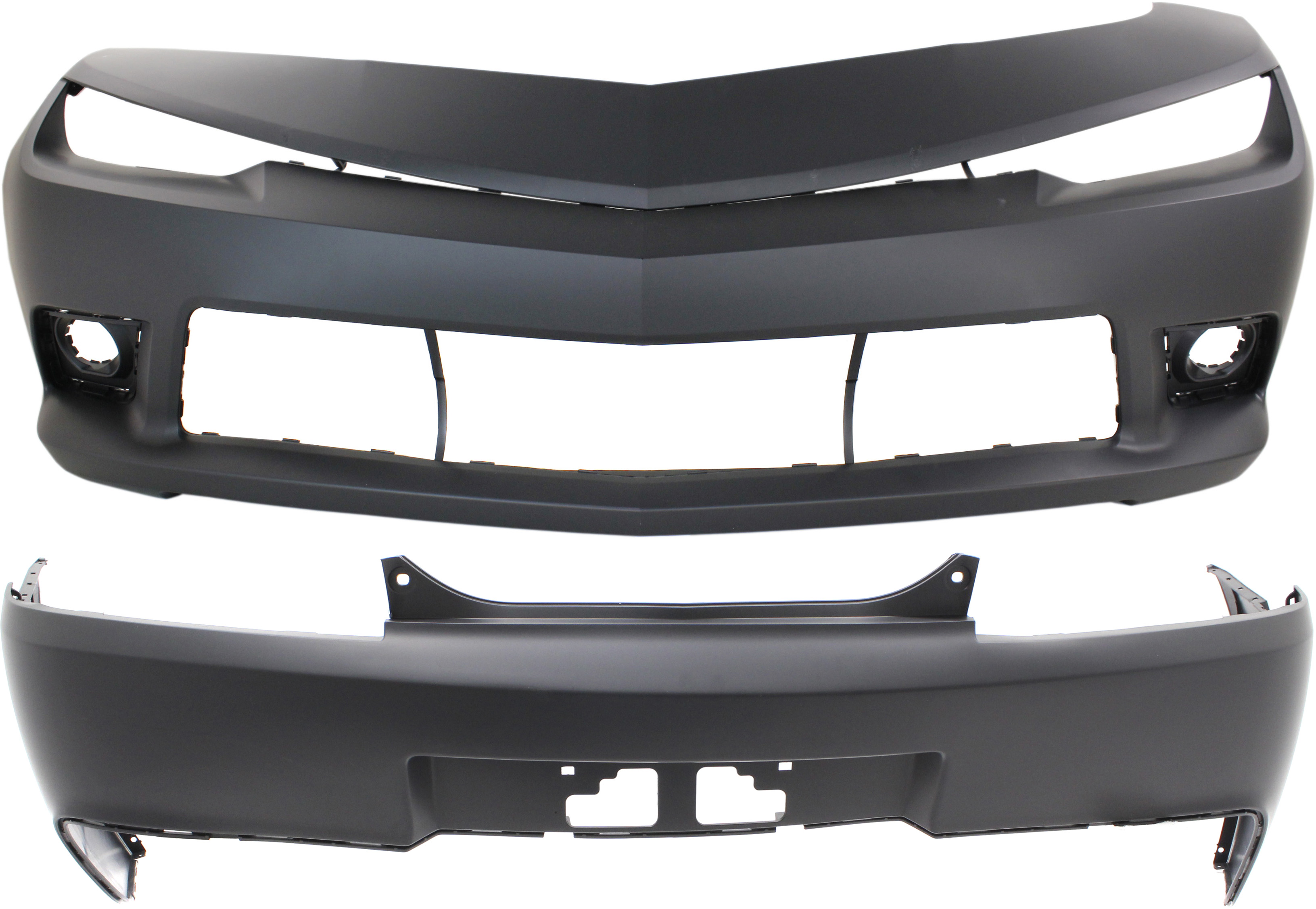 AM CAMARO 14-15 FRONT AND REAR BUMPER COVER Primed SS Model Convertible Coupe SKU SET REPCV010317P 2 Partslink GM1000966 GM1114106 OEM 22997719-23164146