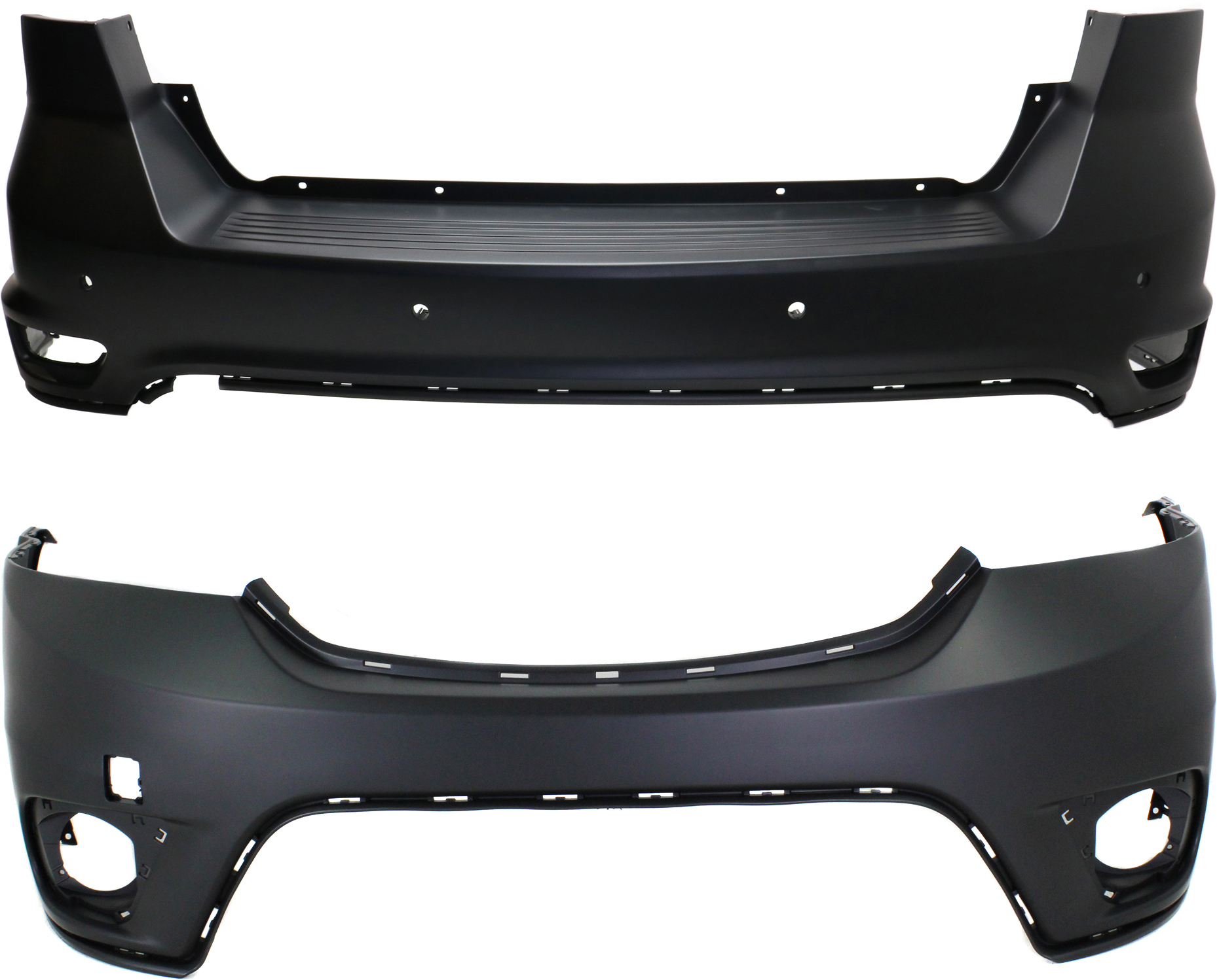 AM JOURNEY 11-18 FRONT AND REAR BUMPER COVER Upper Primed w Fascia 2 pc design CAPA SKU SET REPD010361PQ 2 Partslink CH1000A06C CH1114101C OEM 1TY36TZZAF 1TY36TZZAE 5YB55TZZ