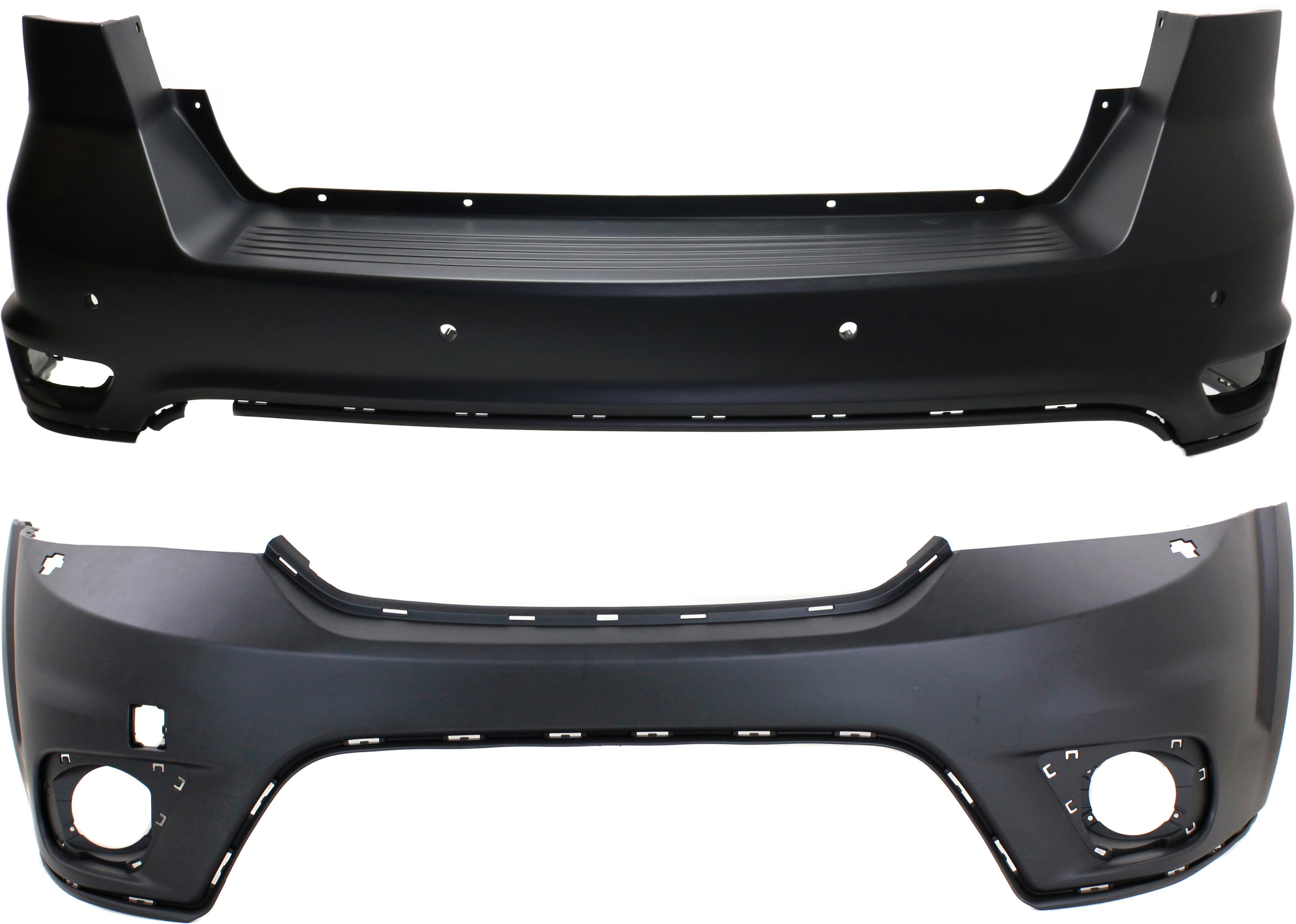 AM JOURNEY 11-18 FRONT AND REAR BUMPER COVER Upper Primed w Fascia 2 pc design CAPA SKU SET REPD010362PQ 2 Partslink CH1000998C CH1114101C OEM 1TX82TZZAC 1TY36TZZAF 1TY36TZZ