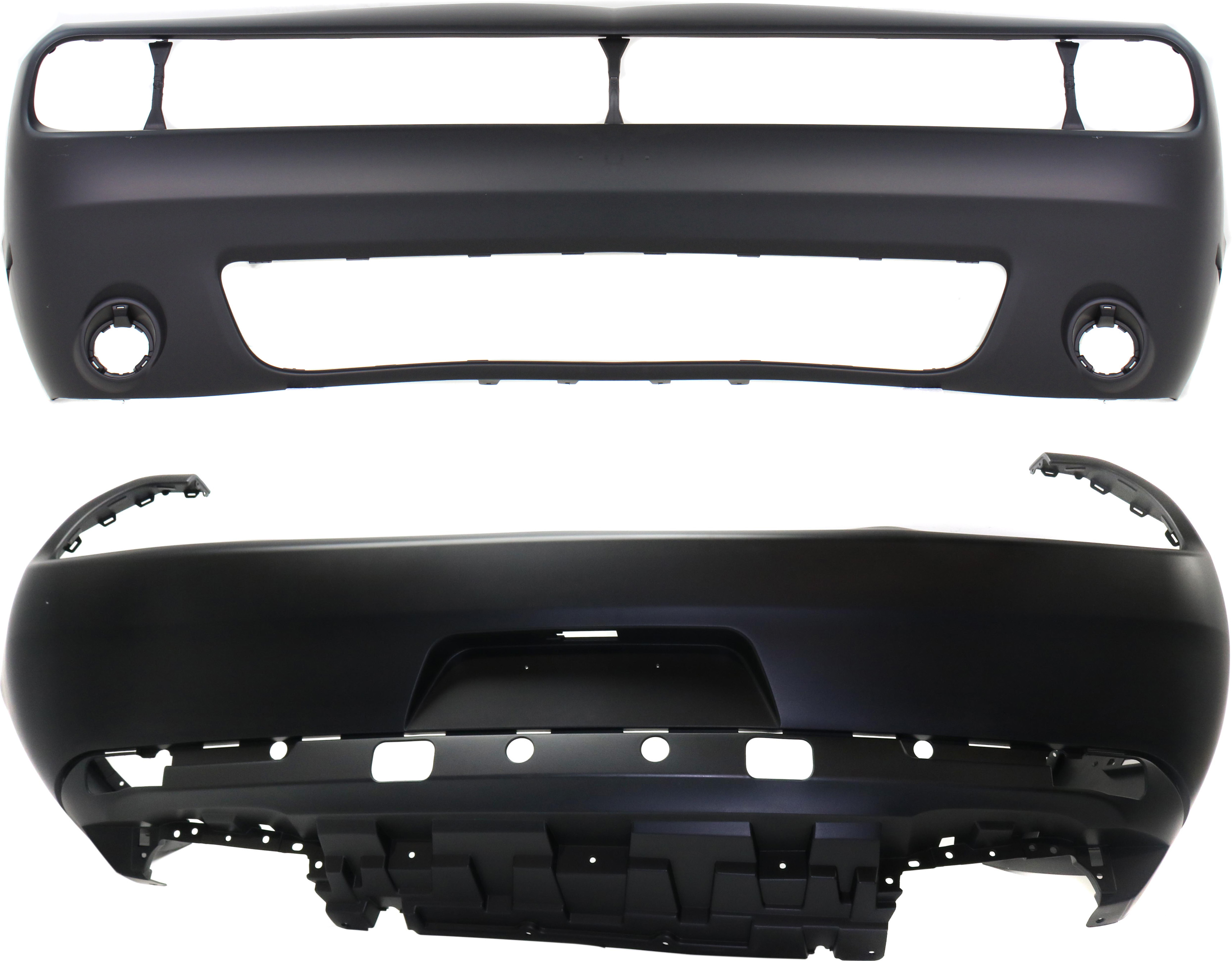 AM CHALLENGER 15-22 FRONT AND REAR BUMPER COVER Primed SKU SET REPD010380P 2 Partslink CH1000A20 CH1100996 OEM 68258730AB 68259761AC