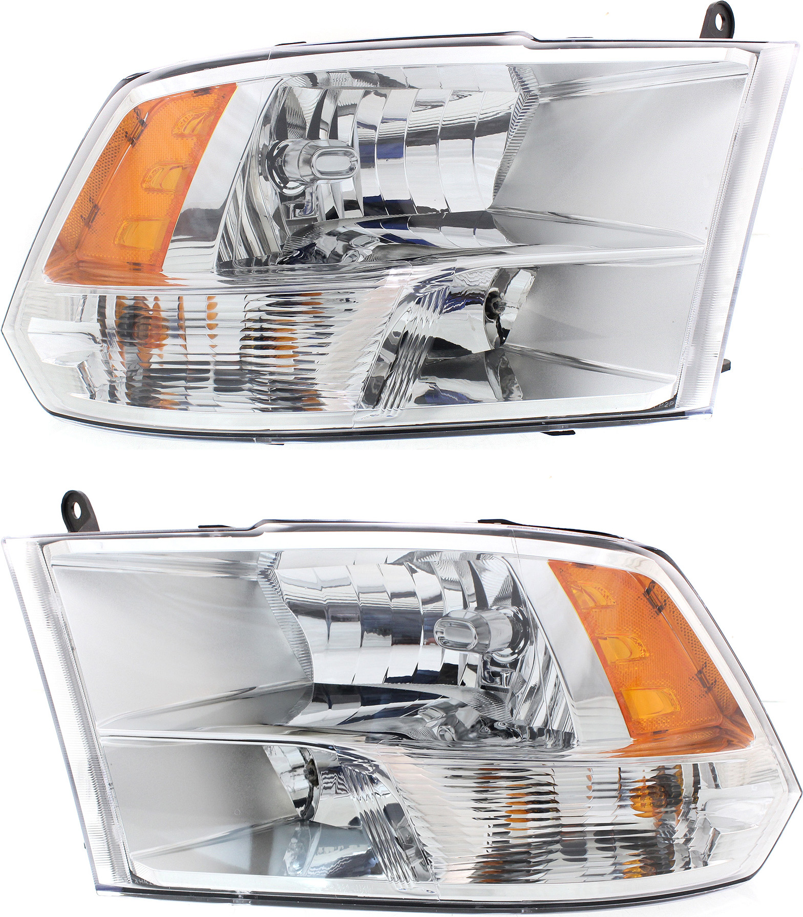 AM RAM FULL SIZE PICKUP 09-12 HEAD LAMP RH AND LH Assembly Halogen w Quad Lights CAPA SKU SET REPD100123Q Partslink CH2503281C CH2502281C OEM 68001484AH PFM 68001485AH PFM