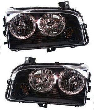 AM CHARGER 06-07 HEAD LAMP RH AND LH Assembly Halogen Black Interior To 11-8-06 SKU SET REPD100131 Partslink CH2503163 CH2502163 OEM 4806164AF 4806165AF