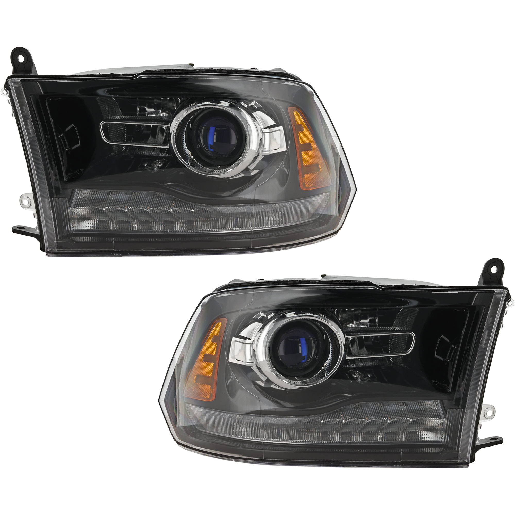 AM RAM FULL SIZE PICKUP 13-14 PROJECTOR HEAD LAMP RH AND LH Assembly Halogen Black Interior SKU SET REPD100163 Partslink CH2503245 CH2502245 OEM 68093220AB 68093221AB