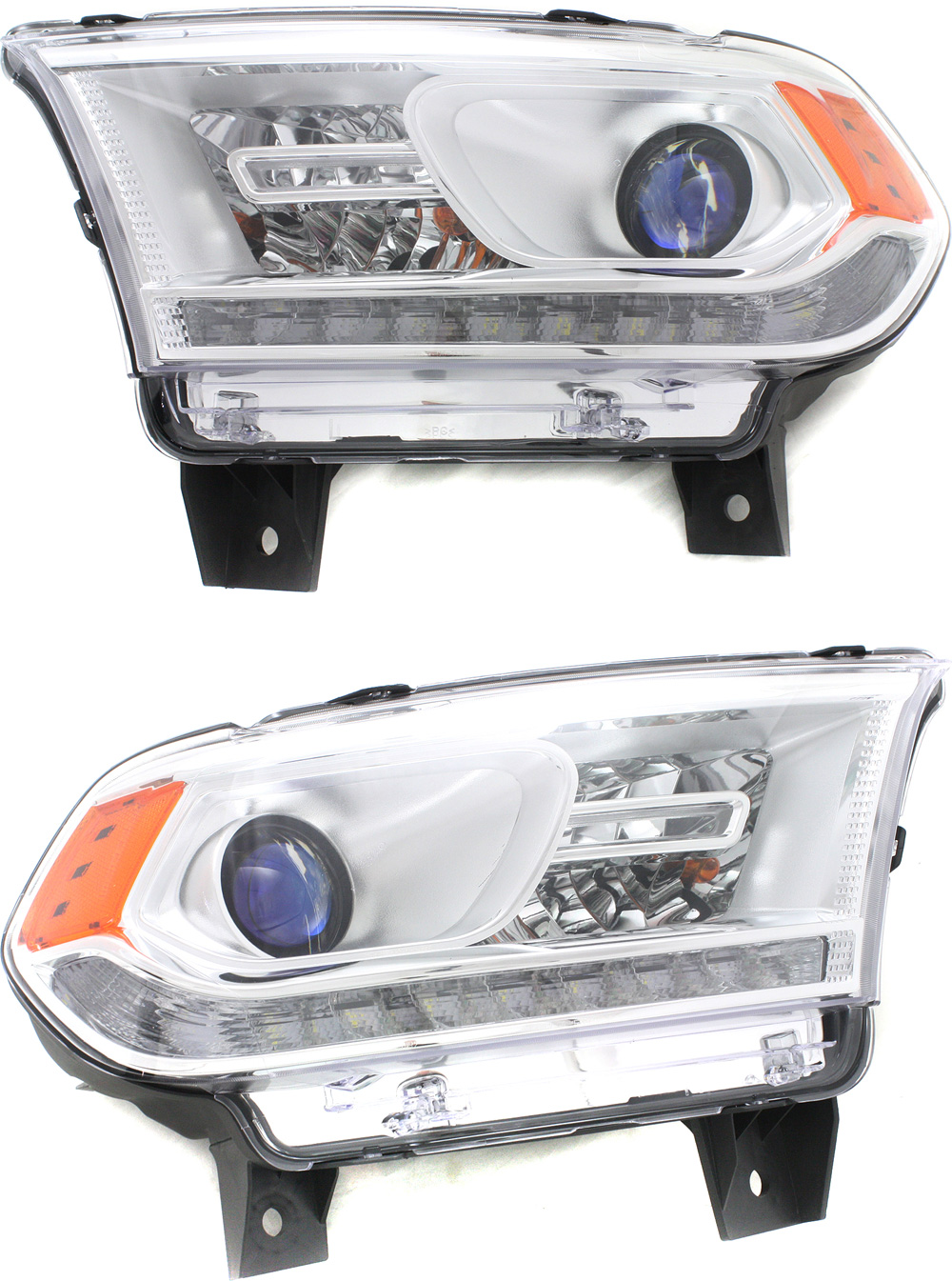 AM DURANGO 14-15 HEAD LAMP RH AND LH Assembly Halogen Chrome Interior w Daytime Running Light SXT GT Models SKU SET REPD100175 Partslink CH2503257 CH2502257 OEM 68184822AL 68184822AH 68184823