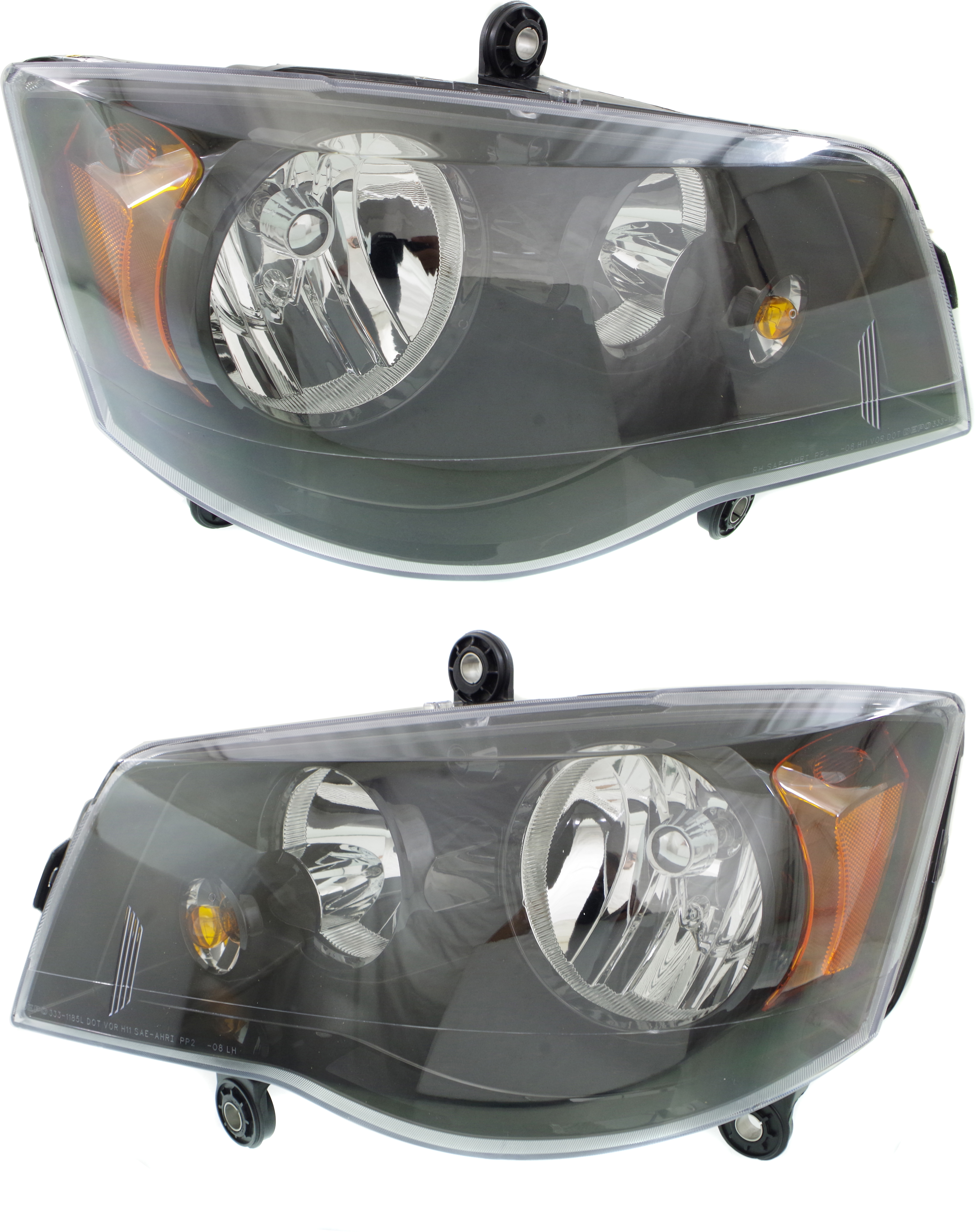 AM GRAND CARAVAN 11-20 HEAD LAMP RH AND LH Assembly Halogen Black Interior CAPA SKU SET REPD100177Q Partslink CH2503266C CH2502266C OEM 68206500AE 68206500AC 68206501