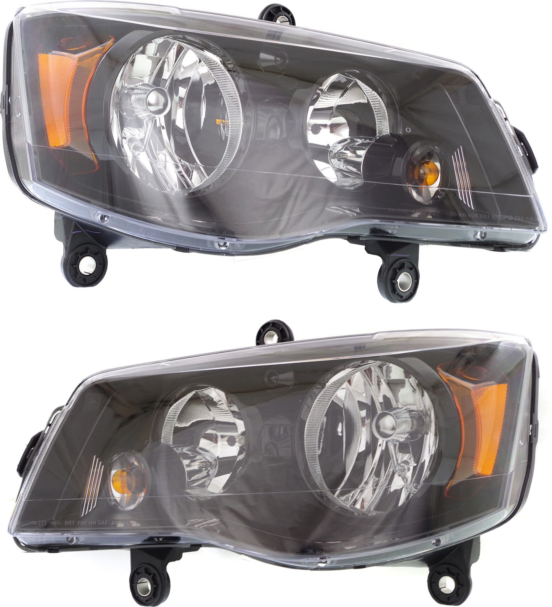 AM GRAND CARAVAN 11-20 HEAD LAMP RH AND LH Assembly Halogen Black Interior SKU SET REPD100177 Partslink CH2503266 CH2502266 OEM 68206500AE 68206500AC 68206501
